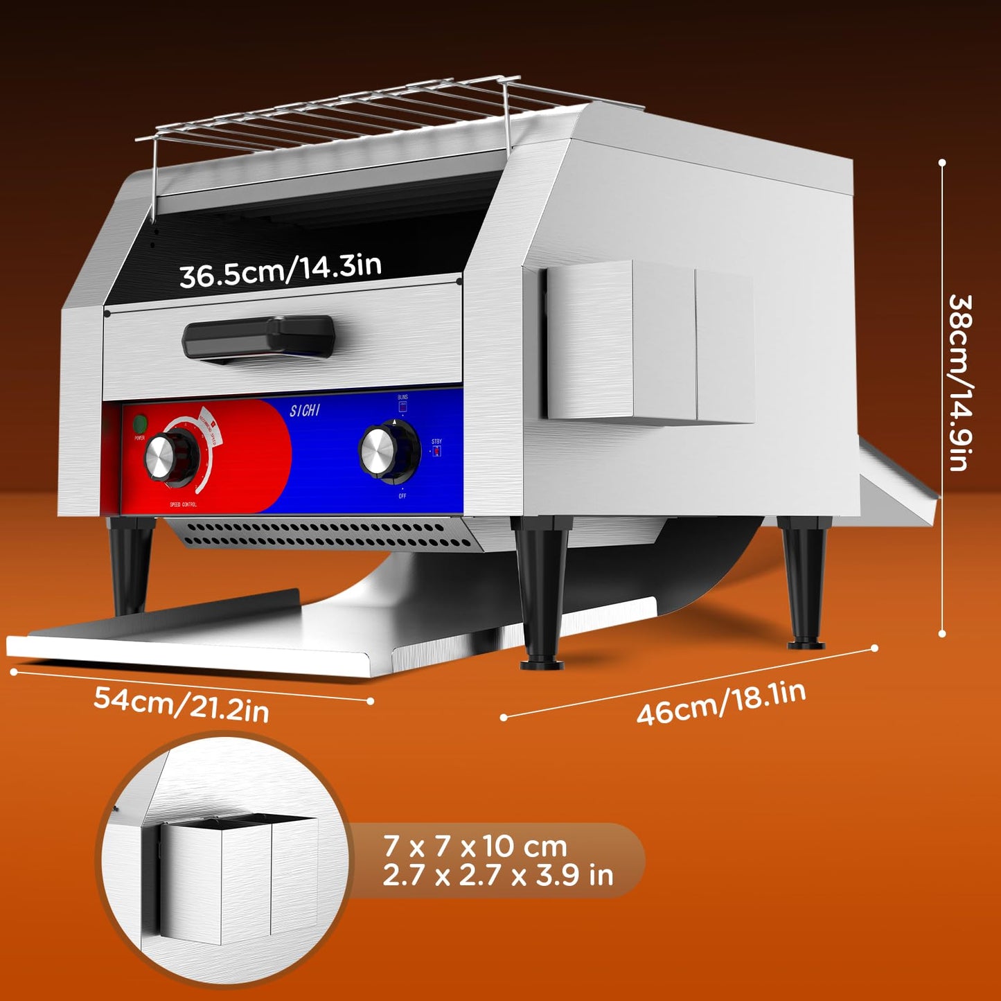 HTTSICHI Commercial Conveyor Toaster w/ 3 Slice Wide Slot, 450 Slice/hour Commercial Toaster w/ 14.1’’ Wide and 3‘’ Opening, Industrial Kitchen Cooking bagel w/Stainless Steel and Heavy Duty
