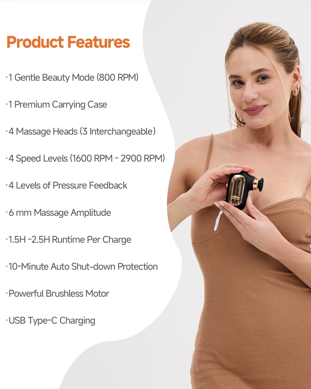 CAREKING Mini Massage Gun, Deep Tissue Small Muscle Massager for Pain Relief, Travel Massage Gun for Neck Shoulder Thigh Back, Handheld Massager for Office, Birthday