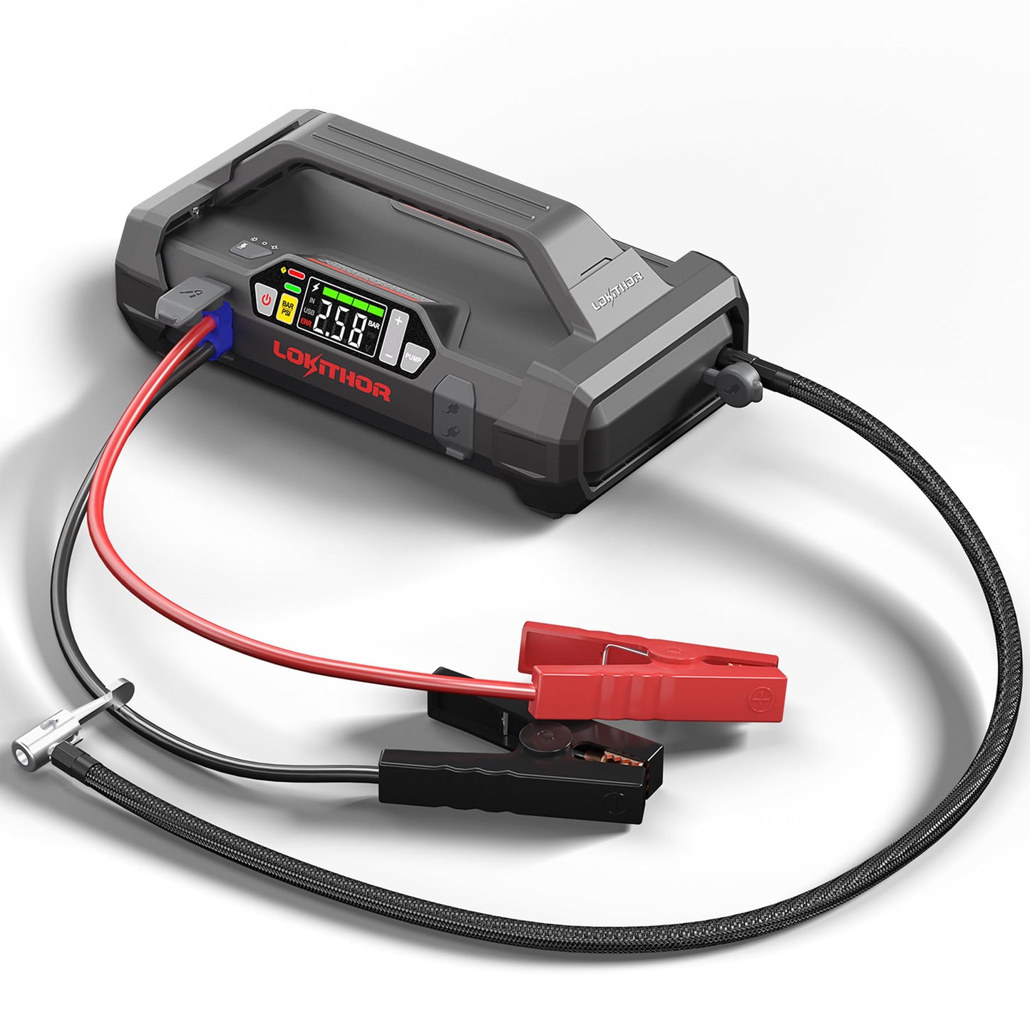 LOKITHOR JA400 1750A 12V Jump Starter with Air Compressor, 60W Two-Way Fast Charing, Lithium Car Battery Starter with 150PSI Digital Tire Inflator, Booster Pack for 7.5L Gas or 5.5L Diesel Engines