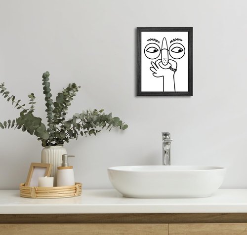 Funny Bathroom Wall Art | Black and White Humorous Canvas Print - 8x10 Inch Framed Decor