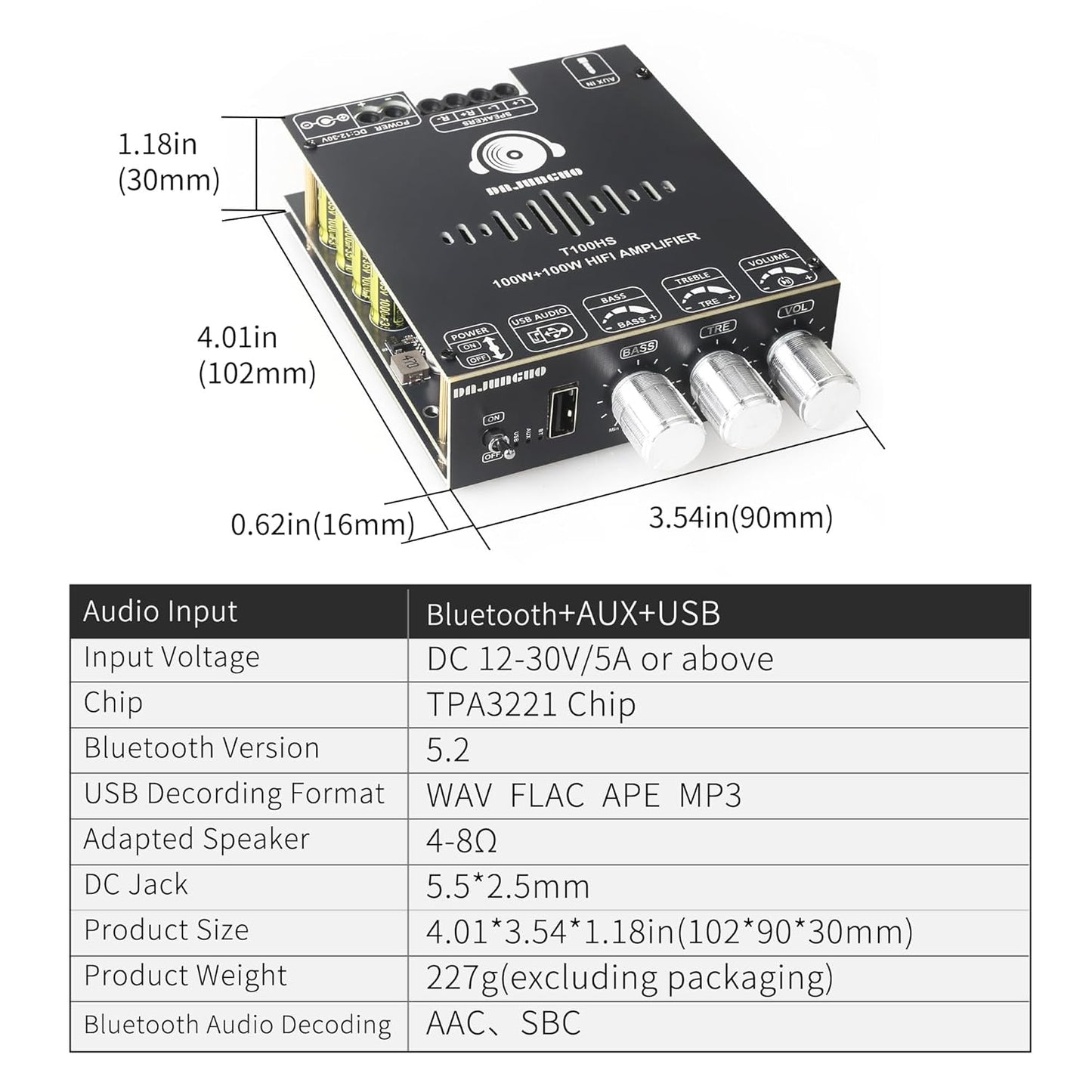 T100HS Bluetooth5.2 TPA3221 2.0 100W2,Audio Power Amplifier Board Chip Channel Power Amplifier