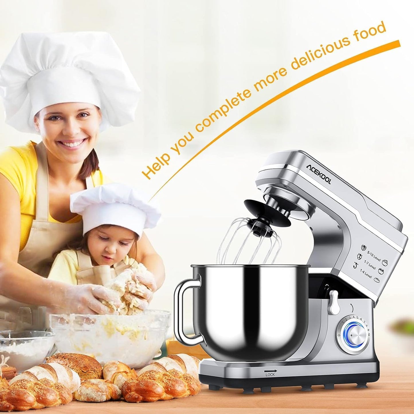 GarveeHome 7.5QT Stand Mixer, 10-Speed Tilt-Head Electric Food Mixer with Stainless Steel Bowl, 660W Motor, Dough Hook, Whisk & Beater, Compact Design for Home Baking,Silver