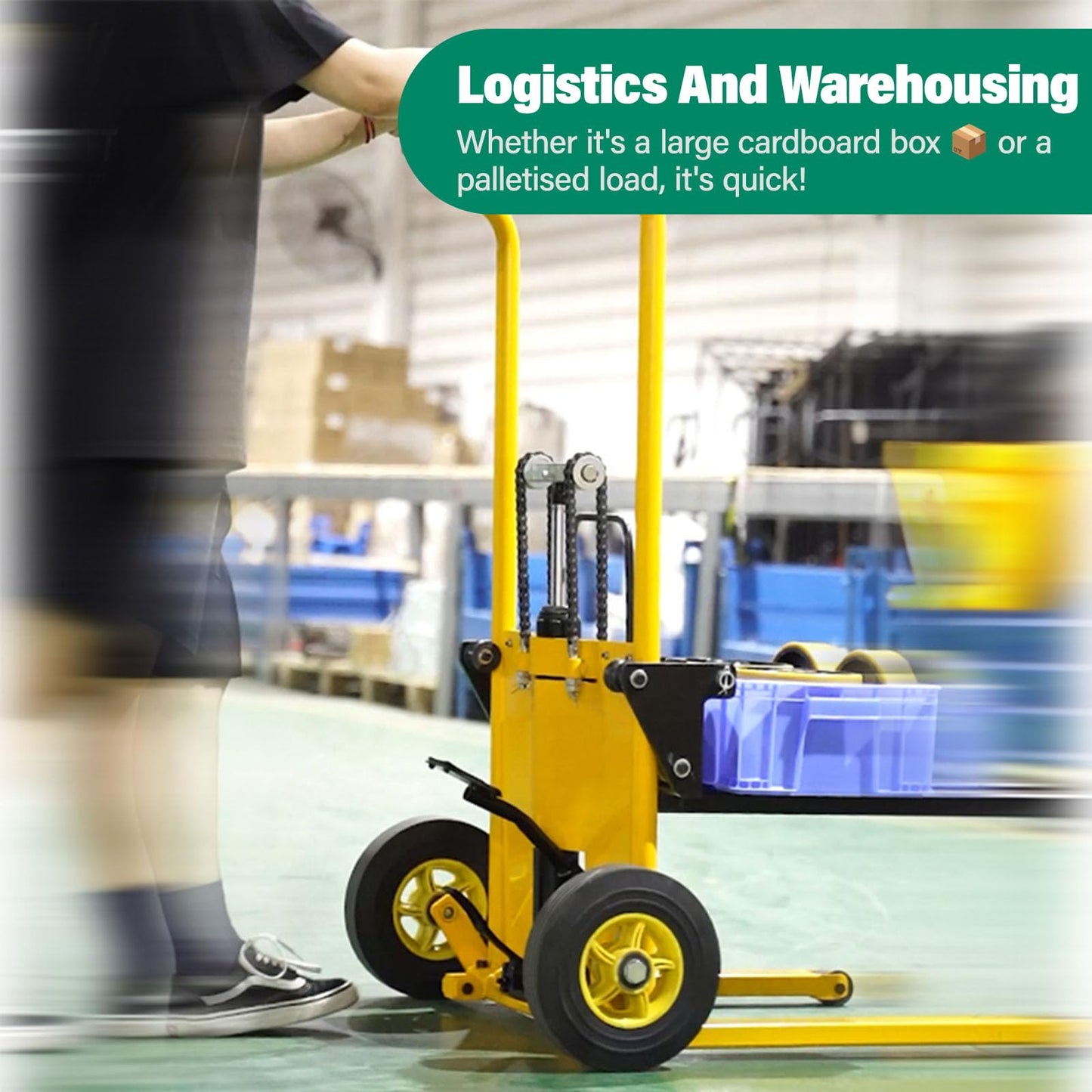 Foldable Hydraulic Material Lift Dolly, Pallet Stacker, 440lbs Capacity, Removable Steel Platform & Fork Arms, with Pneumatic Tire, Winch Stacker (440 lb. Steam Tire Wheel)