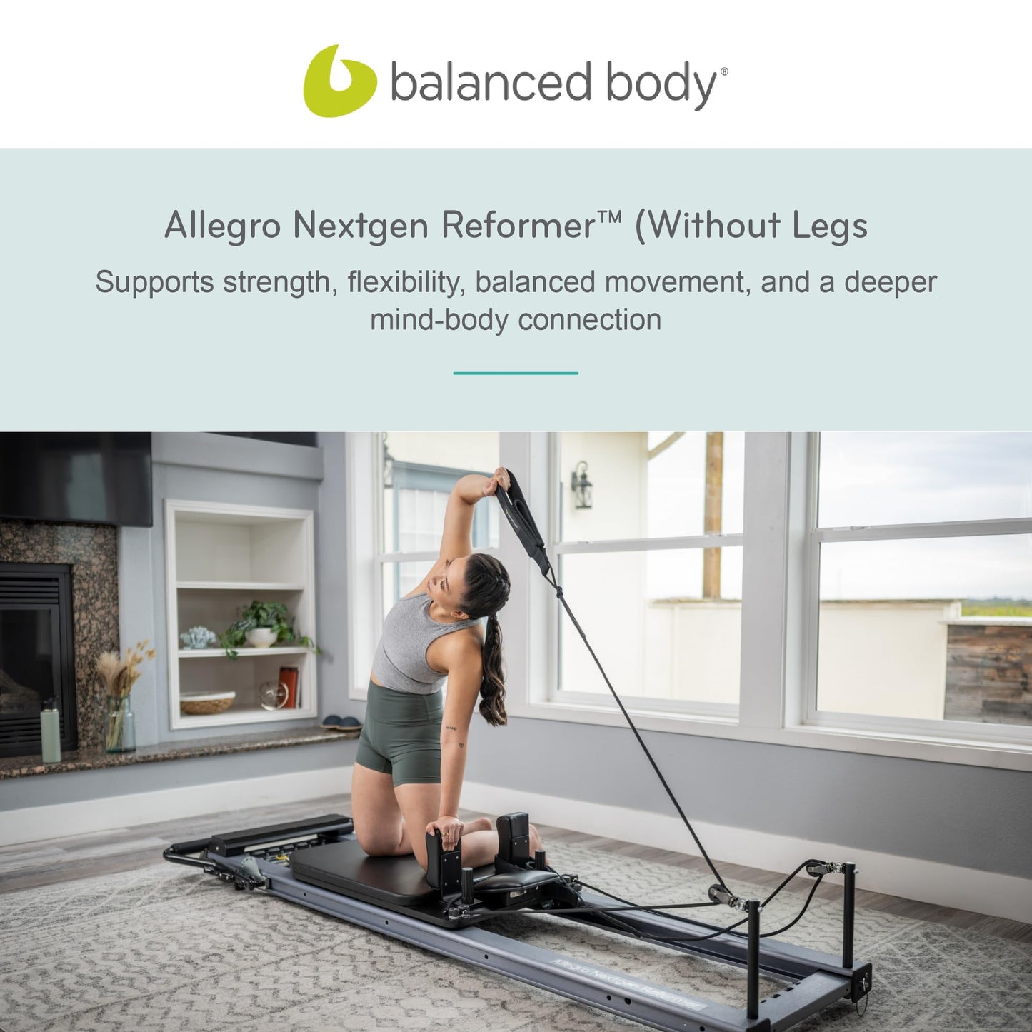 Balanced Body Allegro Nextgen Reformer Standard No Legs, Pilates Equipment for Home and Studio Workouts