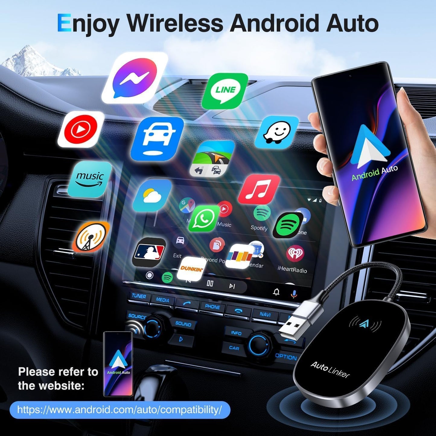 Generic 5.0 Universal Wireless Android Auto Adapter Bluetooth for Easy Connectivity