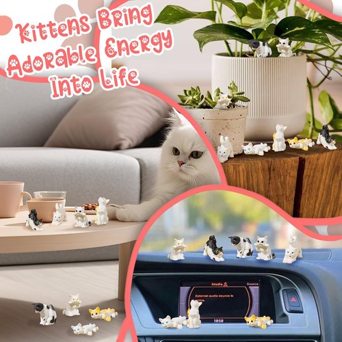 Exasinine Miniature Cat Figurines - 24 Cute Kittens for Fairy Garden & DIY Terrarium Decor