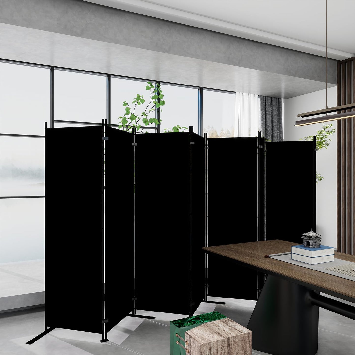 T&Jero 8-Panel Folding Room Divider, 6ft Tall Portable Privacy Screen Wall for Home and Office, Modern Freestanding Partition Separator for Bedroom, Studio, 173" Wide x 71" High, Black