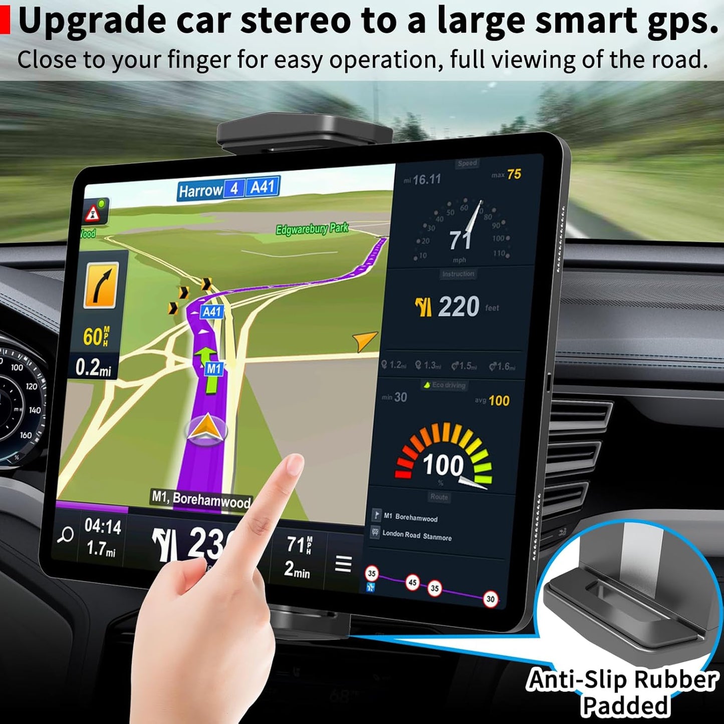 APPS2Car 2-in-1 4.7-13" 12.9" 13" 360 for Sturdy iPad Holder for Car CD Slot Tablet Mount, Universal Holder for iPad