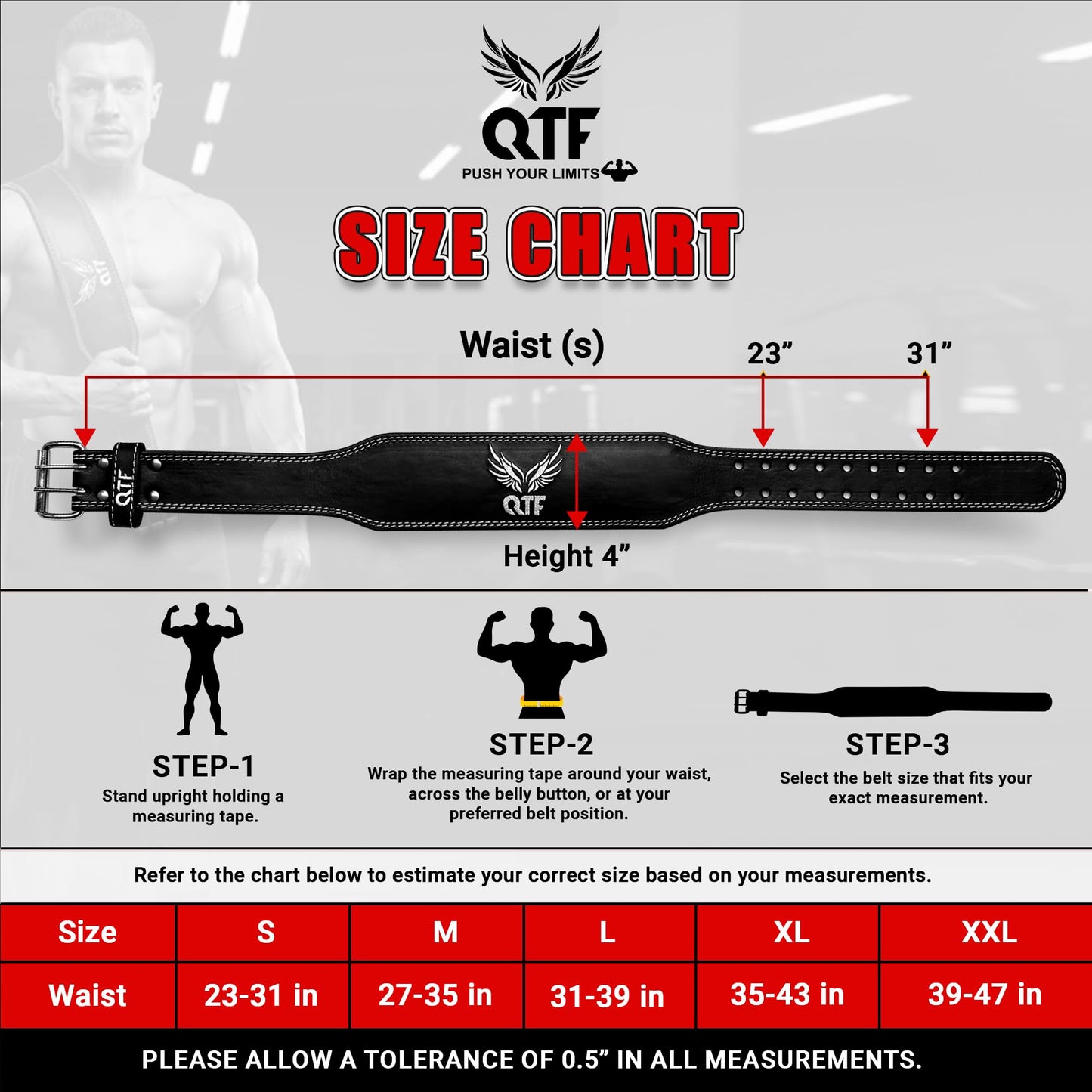 QTF Weight Lifting Belt Gym Exercise Workout, 4 inch Leather Padded Lumbar Back Support Men Women, 9 double Adjustable Holes, Powerlifting Bodybuilding Deadlift, Squat Fitness Strength Training Belt (Power-Belt, Small)