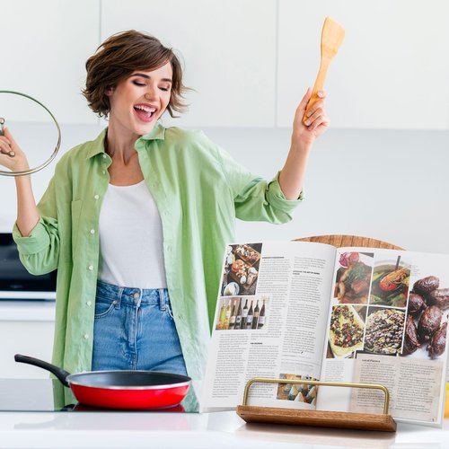 Cookbook Stand for Kitchen Counter Adjustable - Wood Recipe Book Holder for Convenient Cooking Fit iPad Tablet Recipe Book Holder