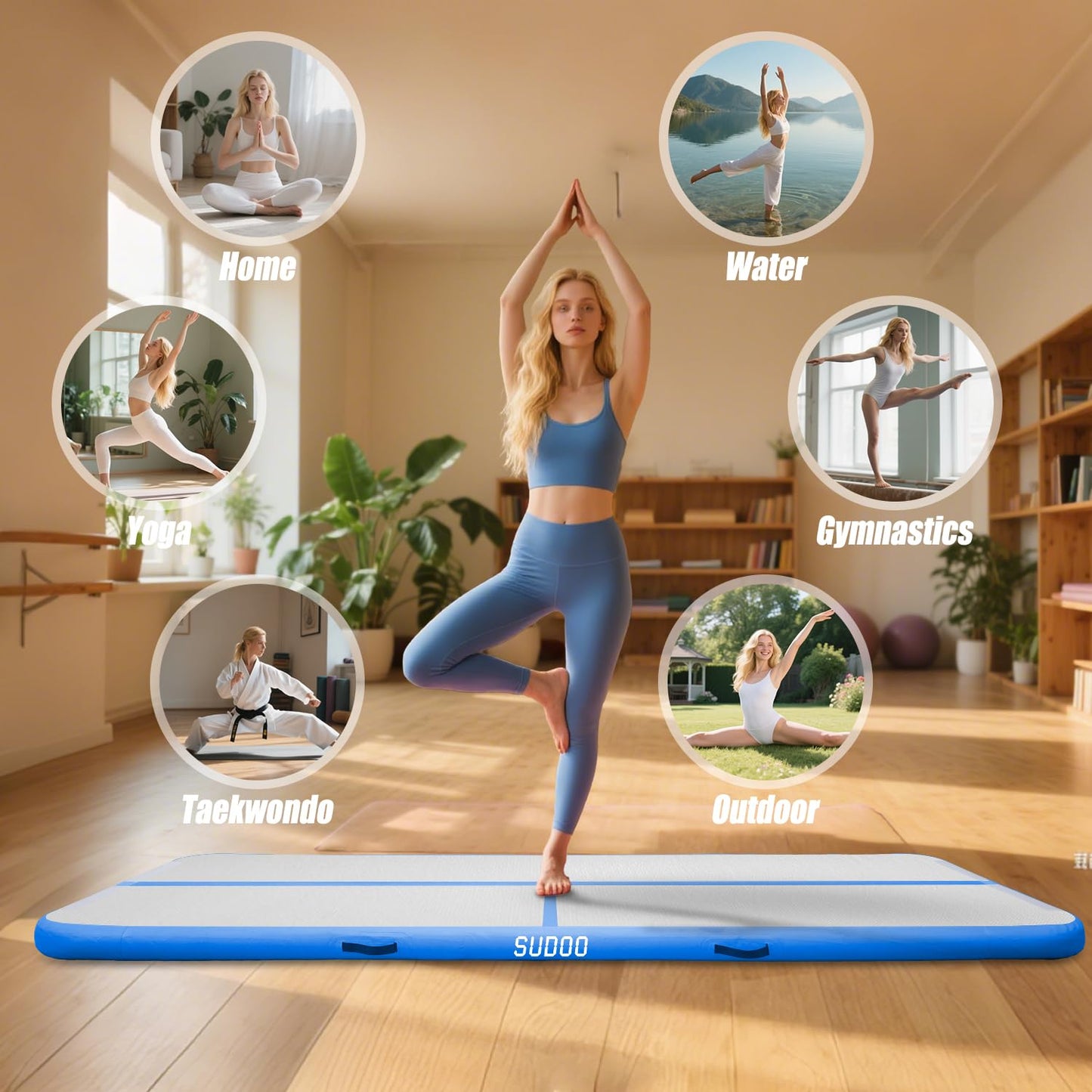 10ft Inflatable Gymnastics Tumbling Mat 4" Thick Air Tumble Track Gymnastics Training Mat with Electric Air Pump for Home Use/Tumble/Gym/Exercise/Training/Cheerleading/Yoga/Parkour/Beach/Park/Water
