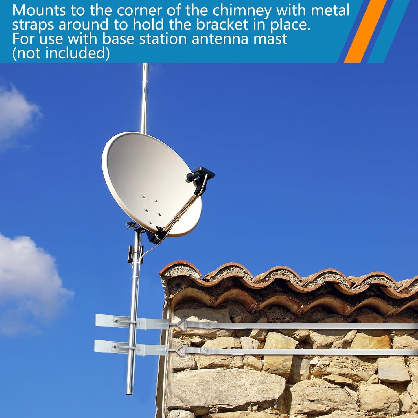2 Set 12 4 Inch Blulu TV Antenna Chimney Y-Mount Kit ft Galvanized Steel Straps Stainless Steel Standoff Pole