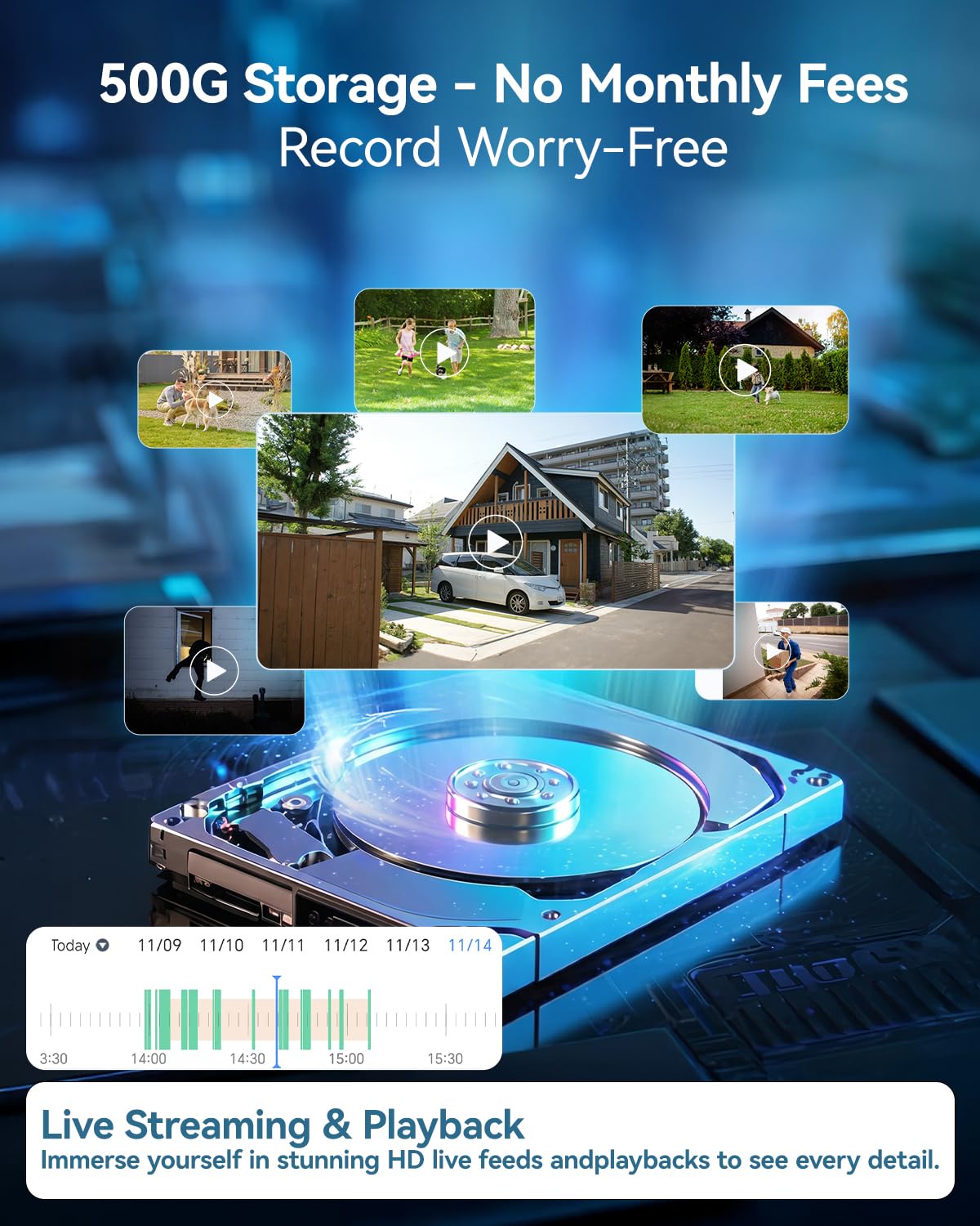 Solar Security Cameras Wireless Outdoor System with 10'' Touch Monitor 10CH NVR, 4MP WiFi6 Cameras for Home Security, 355° Pan 90° Tilt, Night Color, 2-Way Audio, 500G HDD, 0 Monthly Fee, 2 Cam-Kit