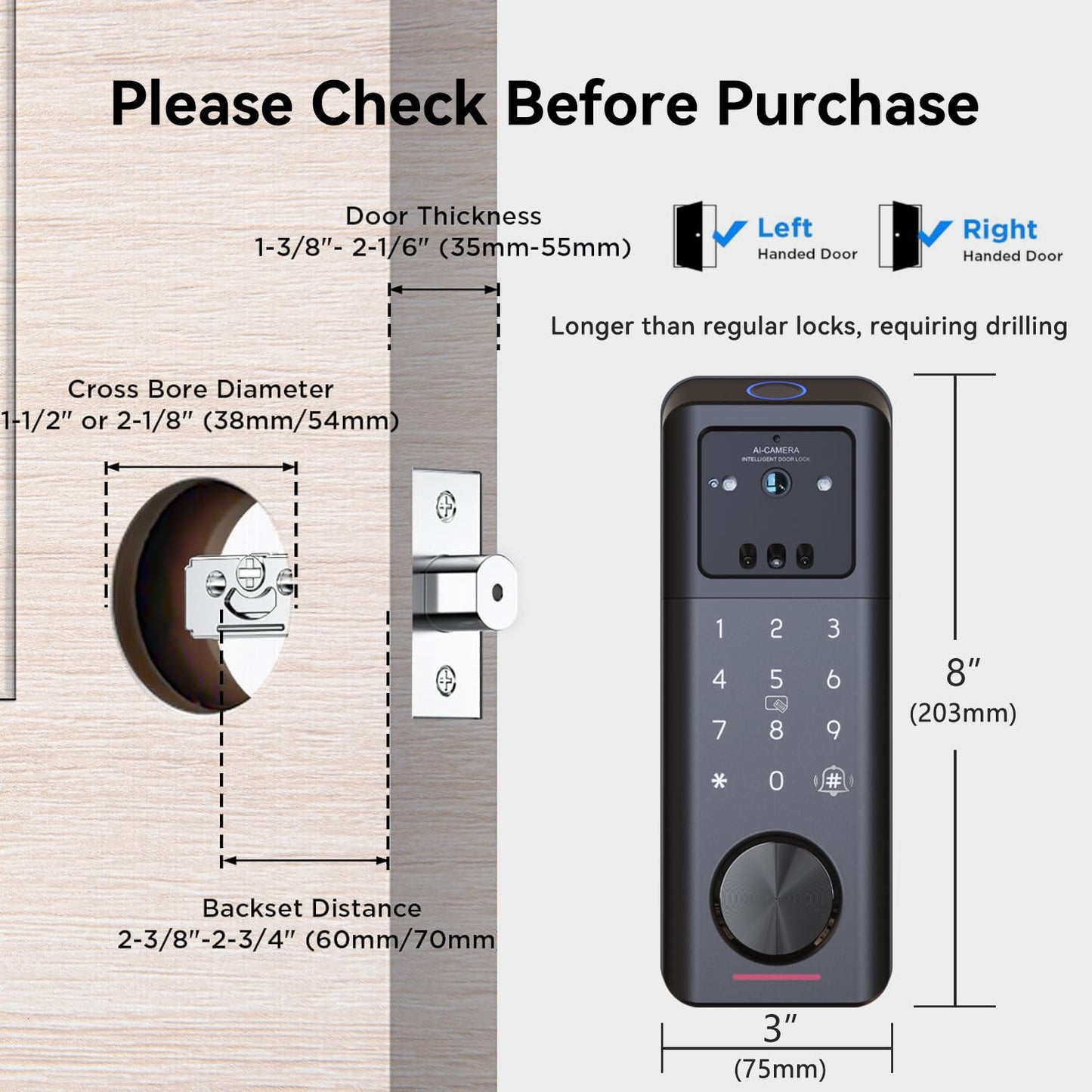 3D Face Recognition Smart Lock with Camera, Palm Vein, Fingerprint & Keypad Access, Keyless Entry Biometric Deadbolt for Front Door, Video Doorbell, 2-Way Audio, Night Vision, Tuya App, Alexa