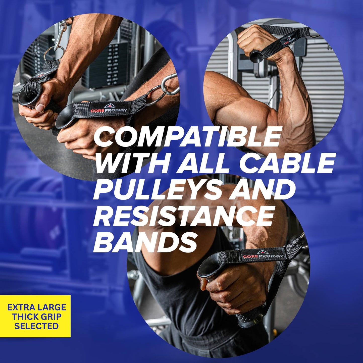 Core Prodigy Heavy Duty Exercise Handles Extra Large Size - Grip Attachments for Cable Machine Pulleys, Gym Equipment, Resistance Bands, and Weight Lifting (Fat/Thick)