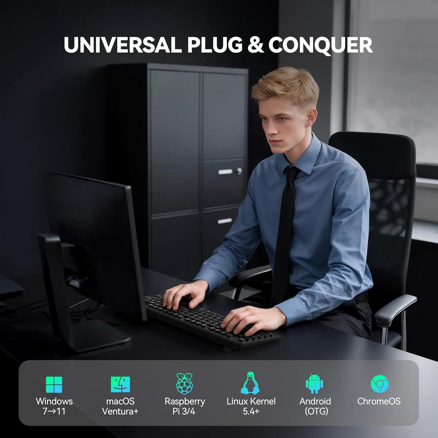 TECKNET Wired Keyboard,Silent USB Keyboard for Office,Spill-Resistant,Slim Full-Size Membrane Layout,Plug and Play