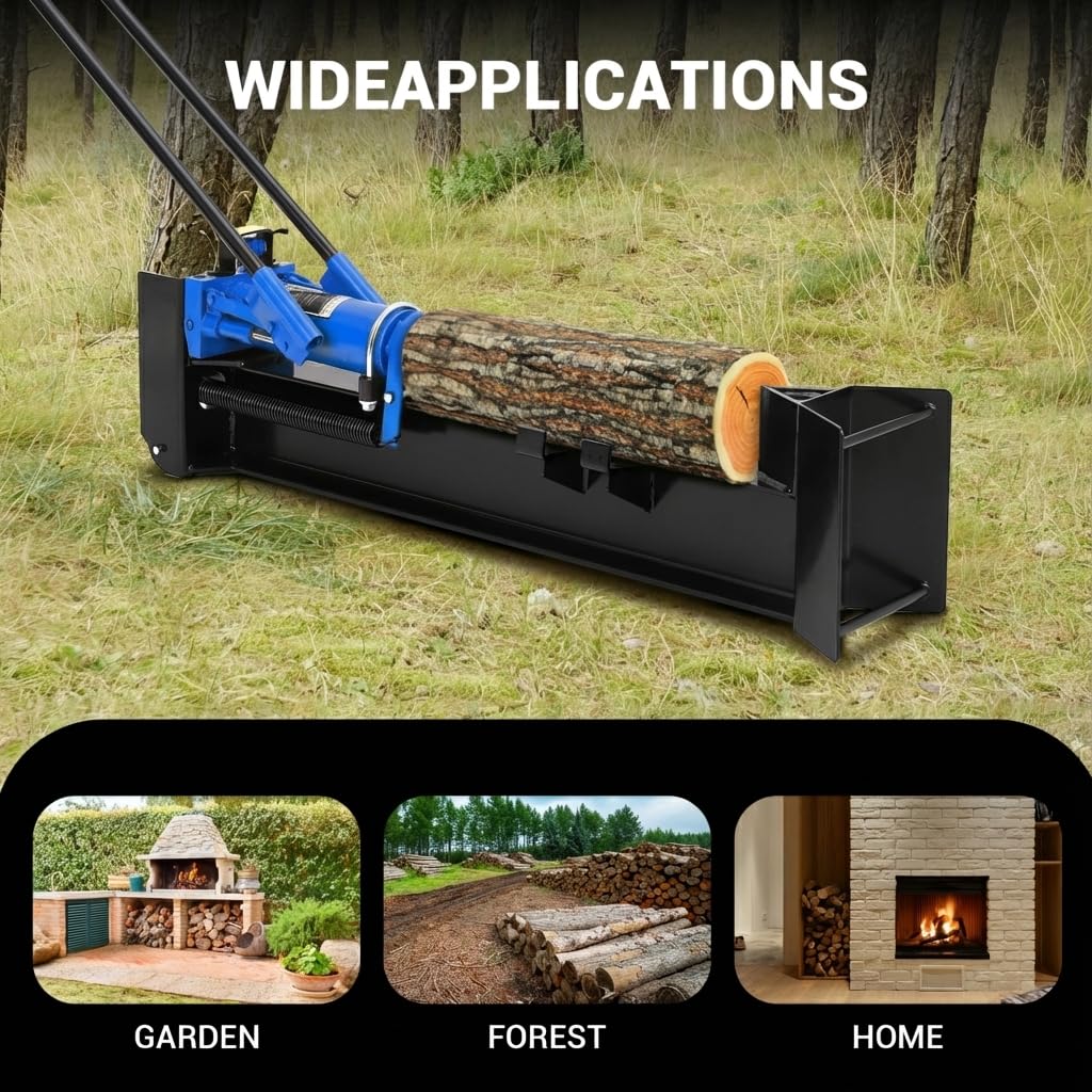 Garvee 12 Ton Hydraulic Log Splitter, Manual Wood Splitter with 2-Speed Operation & Built-in Wheels, Hand Powered Log Cutter for Firewood with Full Steel Construction, Max 18.7" Log