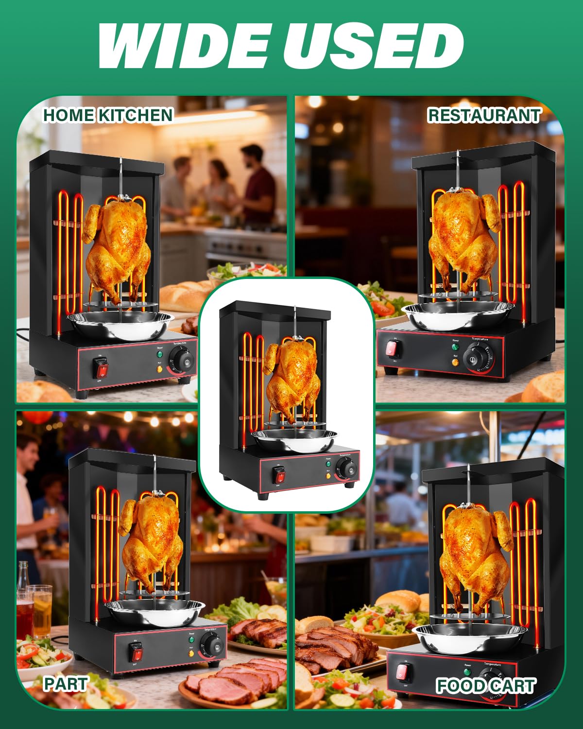 BNDHKR Electric Shawarma Grill Machine Countertop Rotisserie Turkey Maker Vertical Barbecue Oven with Temperature Control for Commercial/Household 122℉-572℉ 110V Black