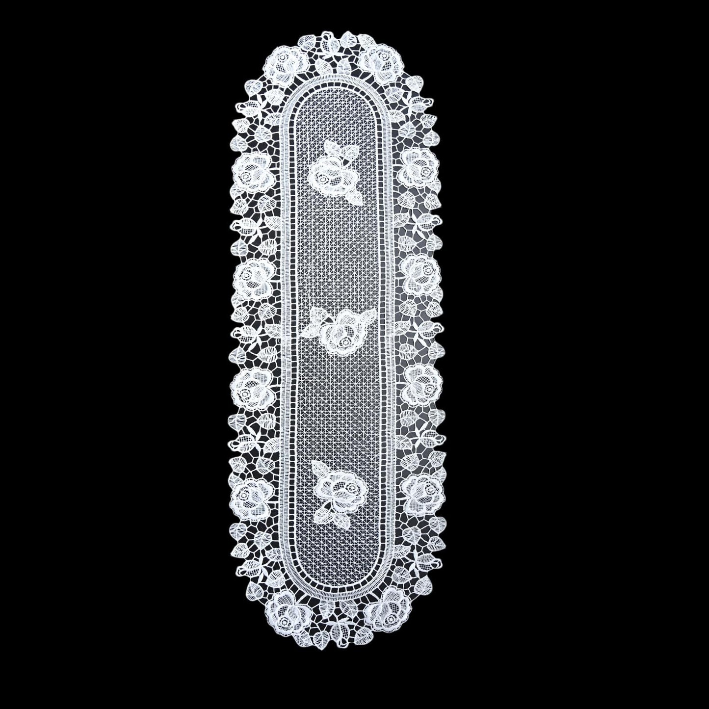 auons White Crochet Lace Table Runner Peony Floral Embroidered Table Dresser Scarf Rustic Table Decor for Home Wedding Bridal Shower Baby Shower Party, 12 x 72 Inch