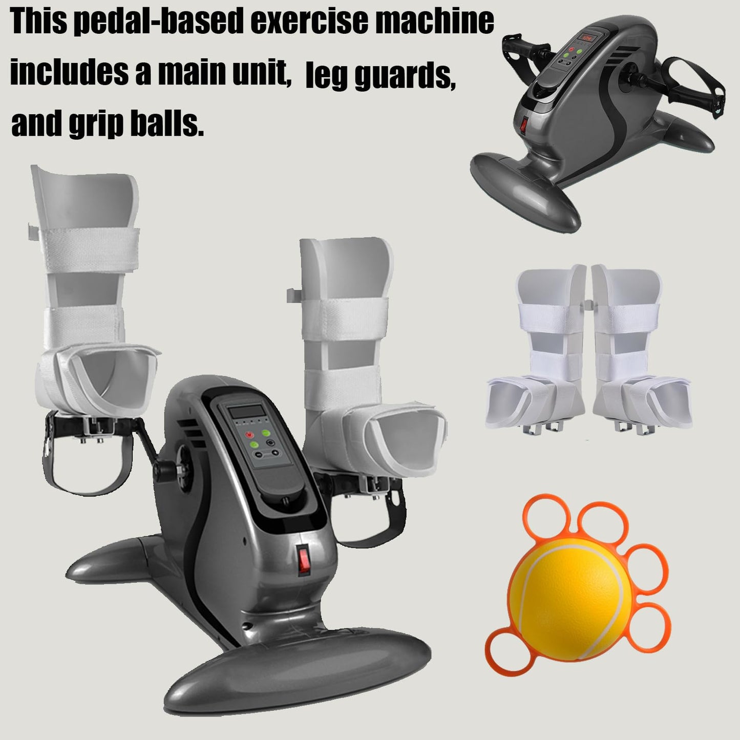 Electric Pedal Exerciser for Seniors with Remote Control, Motorized Leg Exercise Machine with 10 Speed Levels, Quiet Pedal Exerciser with LCD Display for Home & Office (Gray)