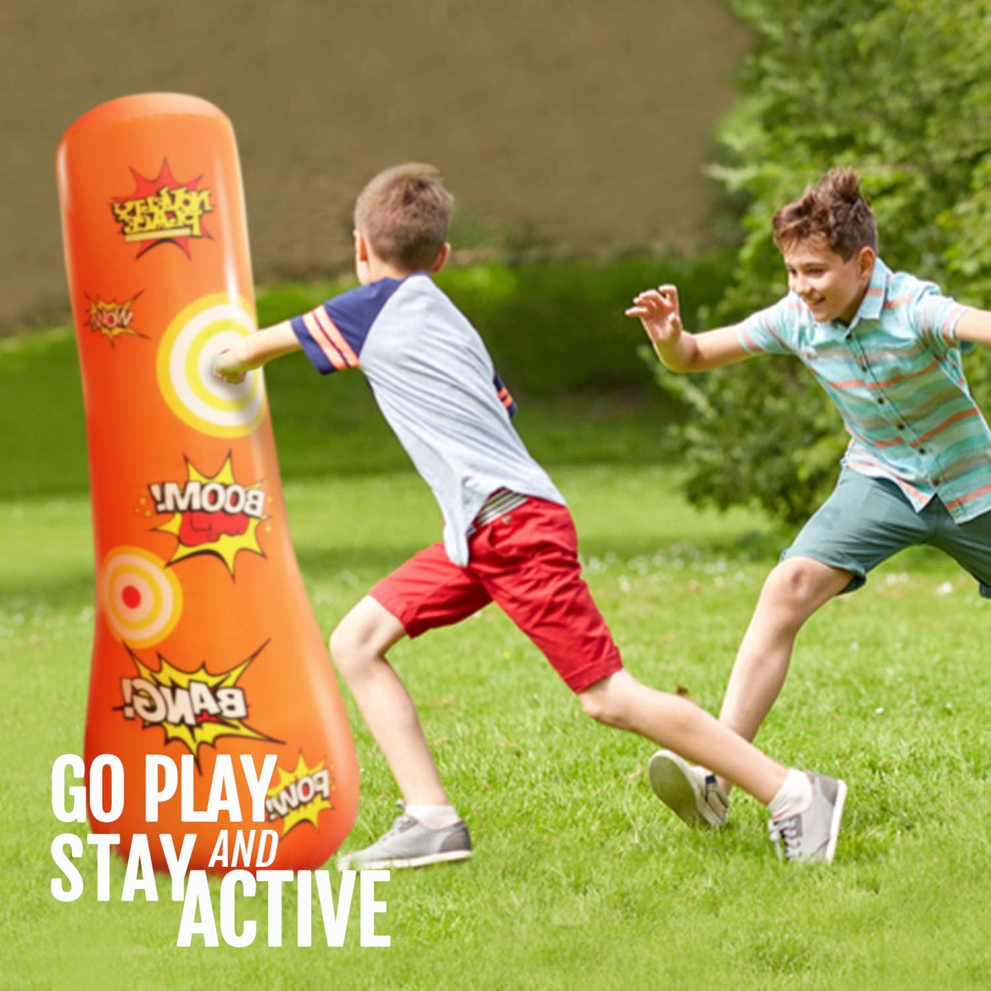 Novelty Place Kid's Inflatable Punching Bag - 4 Feet Tall Free Standing Buddy - Hit & Bounce Back Air Bop Toy Fun for Boys Girls Fitness & Stress Relief