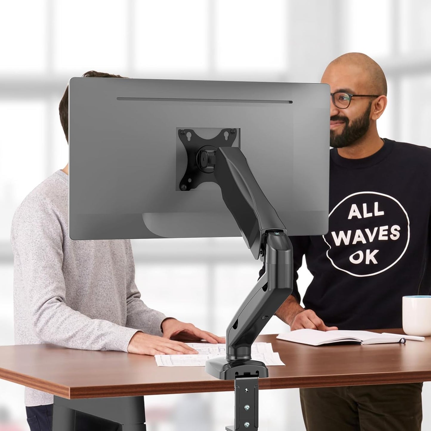 WALI 13-27 inch 19.8lbs, Grommet 75/100mm (GSMP001), Single Monitor Arm for Screens, Adjustable Single Monitor Mount