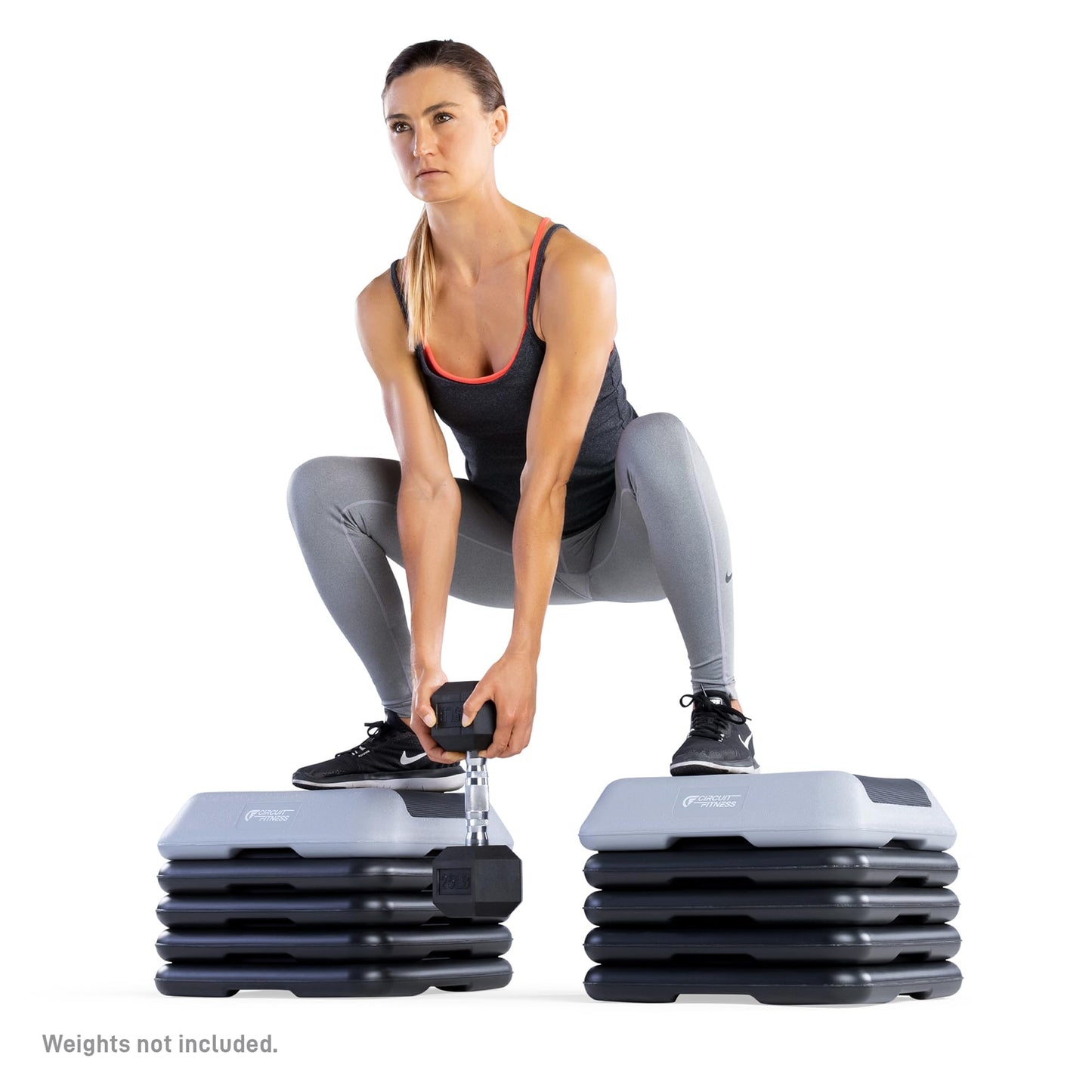 Circuit Fitness by Marcy 16 x 16 inches Adjustable Height Aerobic Step Platform with 4 Risers, Non-Slip Rubber Surface, Home Exercise Fitness Training, Cool Gray, STEP-GRAY01-4R