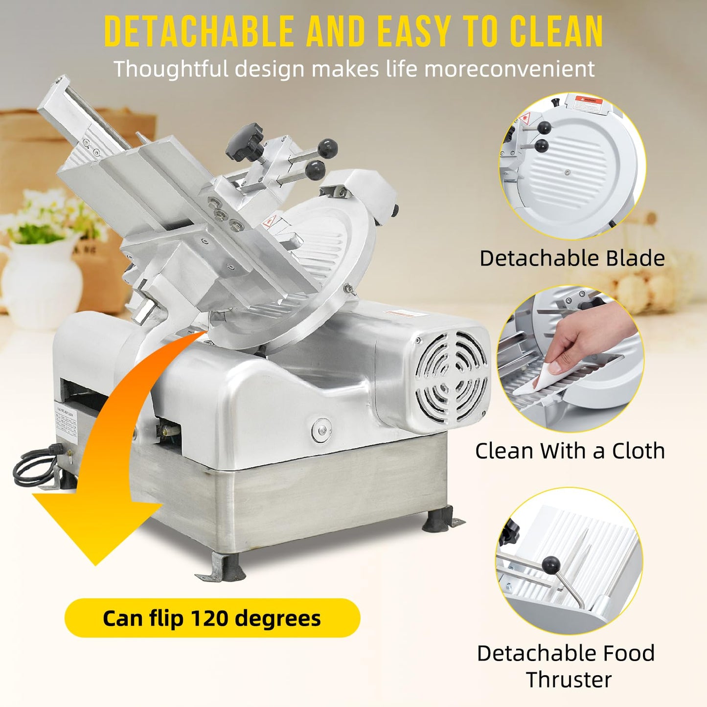 Commercial Meat Slicer, 13 in Electric Food Slicer - Fully-Auto 370W+550W, Stainless Steel, Adjustable Thickness 0-16 mm, Silver, Home & Commercial Use