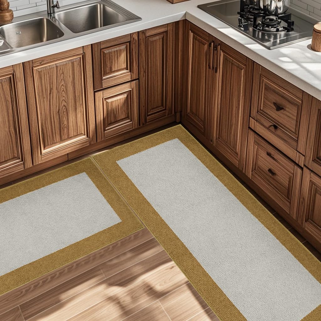 DOMUSTEX Machine Washable Runner Rugs Set of 2, (24" x 36"+ 24" x 60"), Non Slip Kitchen Mats for Floor, Absorbent Entryway Rug for Kitchen, Bedroom, Hallway, Bathroom, Door (Roll Packing)