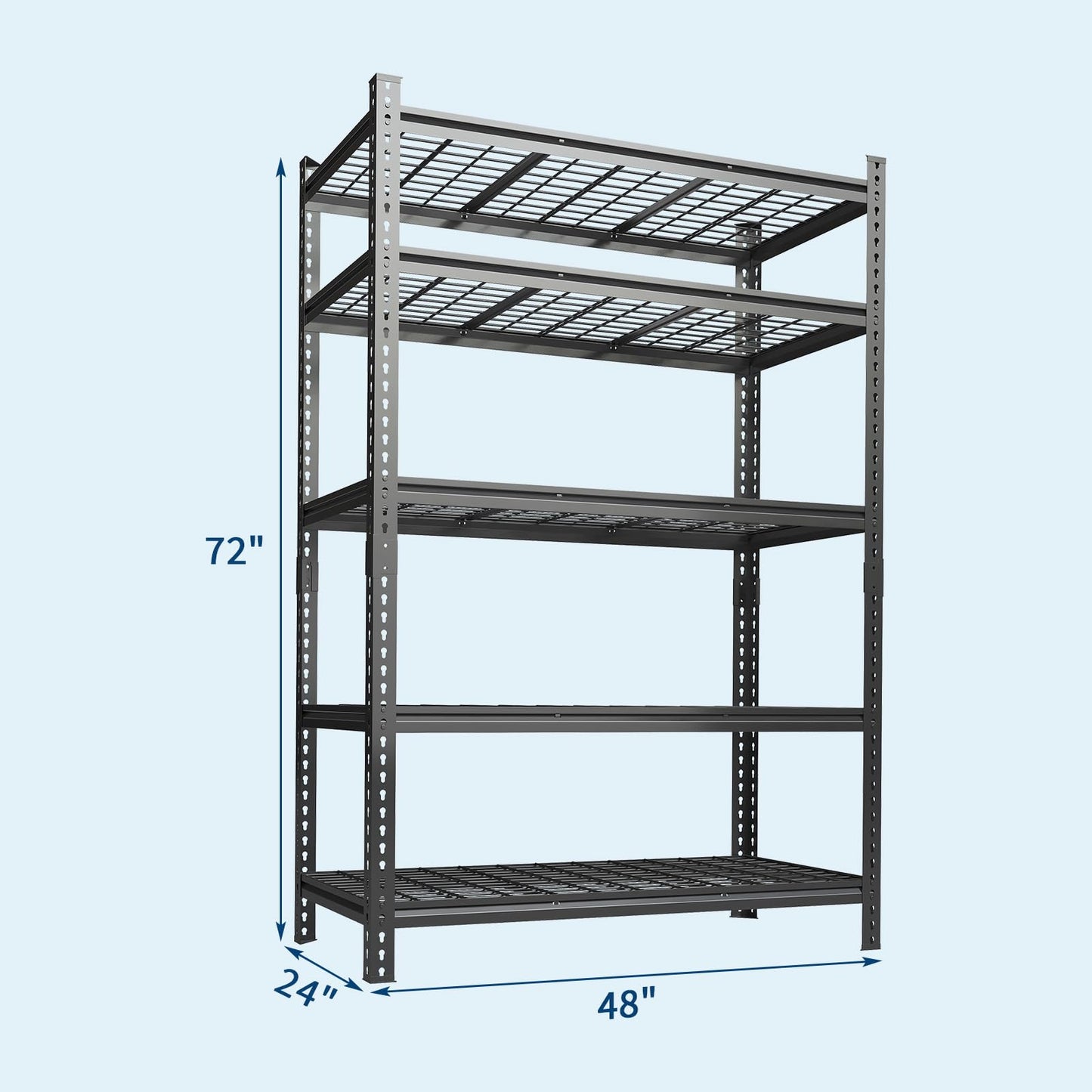 Garage Shelving 2200 LBS Storage Shelves Adjustable Metal Shelving Unit Heavy Duty 5 Tier Metal Shelves for Garage Kitchen Pantry Warehouse Basement, 48" W × 24" D × 72" H
