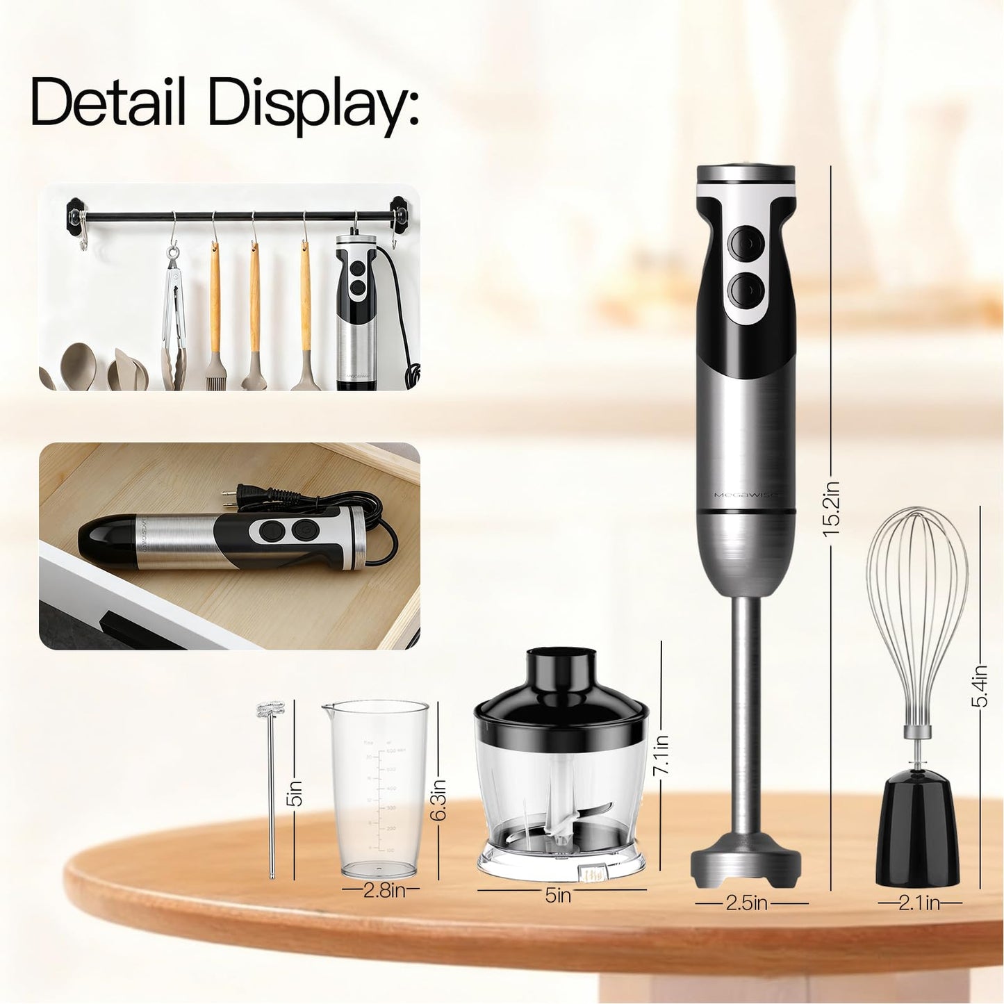 MEGAWISE new Hand Blender Series Only one Hand Blender,no attachments,12-Speed,Includes Powerful Blender Stick- Easy to Clean and Perfect for Smoothies, and More (black)