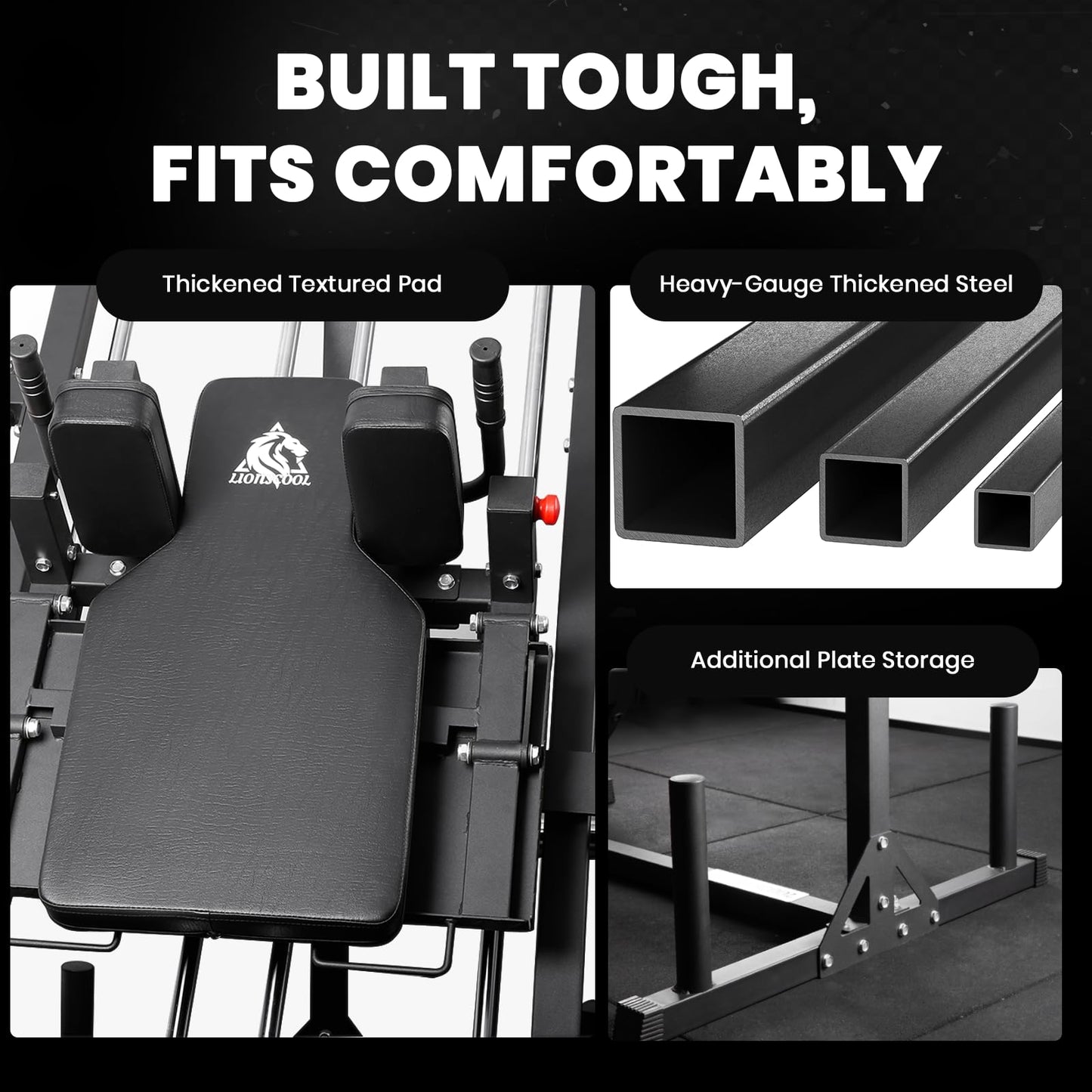 LIONSCOOL Upgraded 3-in-1 Leg Press Hack Squat Machine with Weight Storage, Professional Adjustable Iso-Lateral Trainer with Linear Bearing for Home Gym Lower Body Strength Training