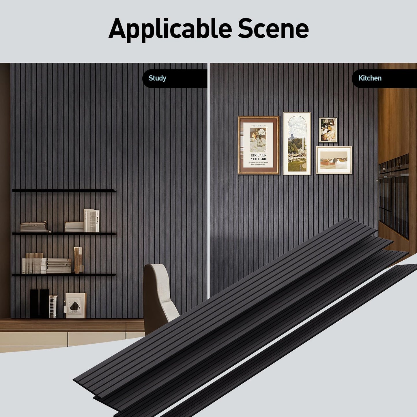UMIACOUSTICS 4 PCS Acoustic Panels, 94.4" x 11.8" Decorative 3D Sound Proof Panels for Home Office Cinema -Dark Oak
