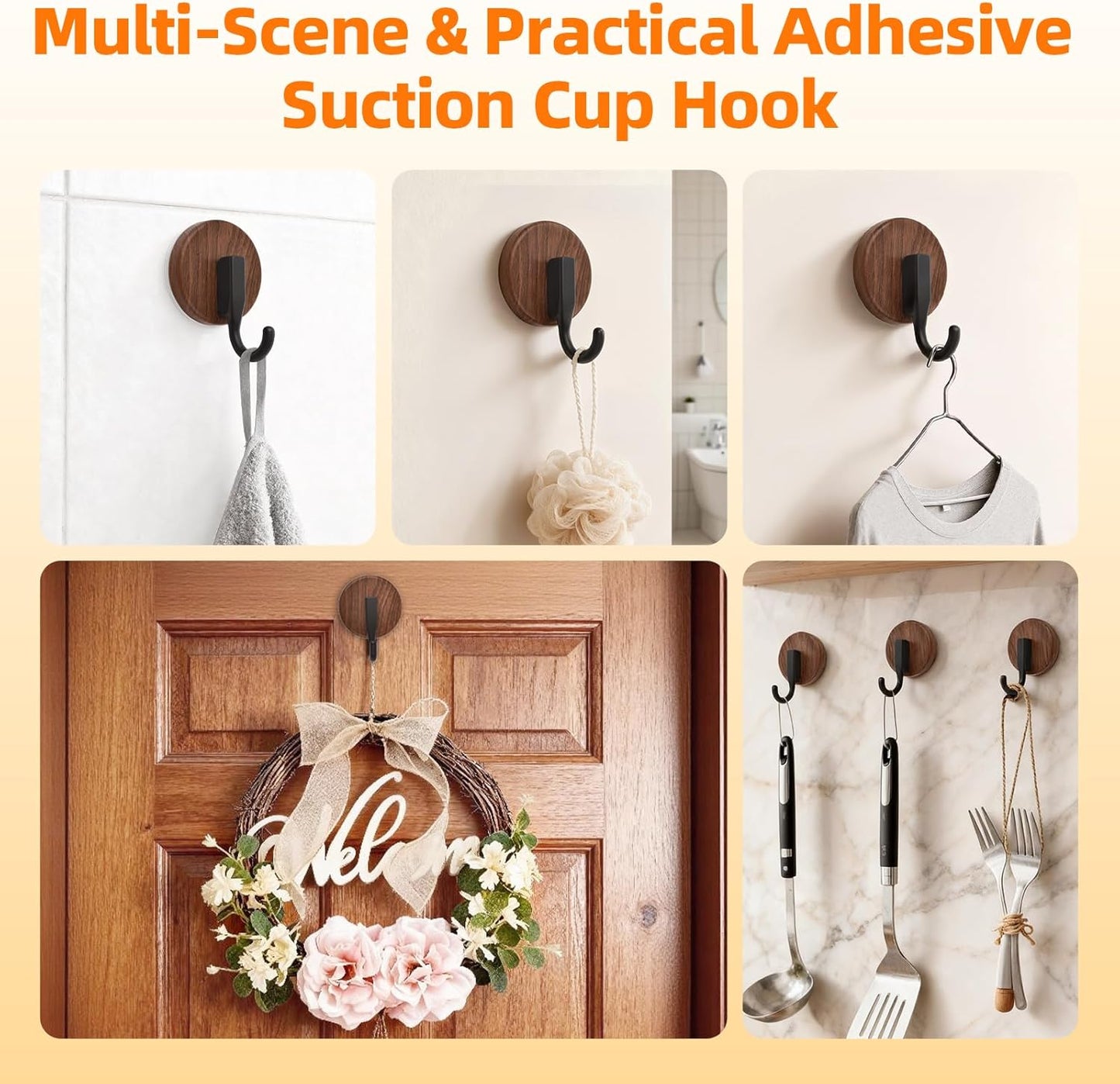 Walnut Wreath Hanger - Upgraded Suction Cup Hook for Doors & Windows | 2 Pack for All Seasons