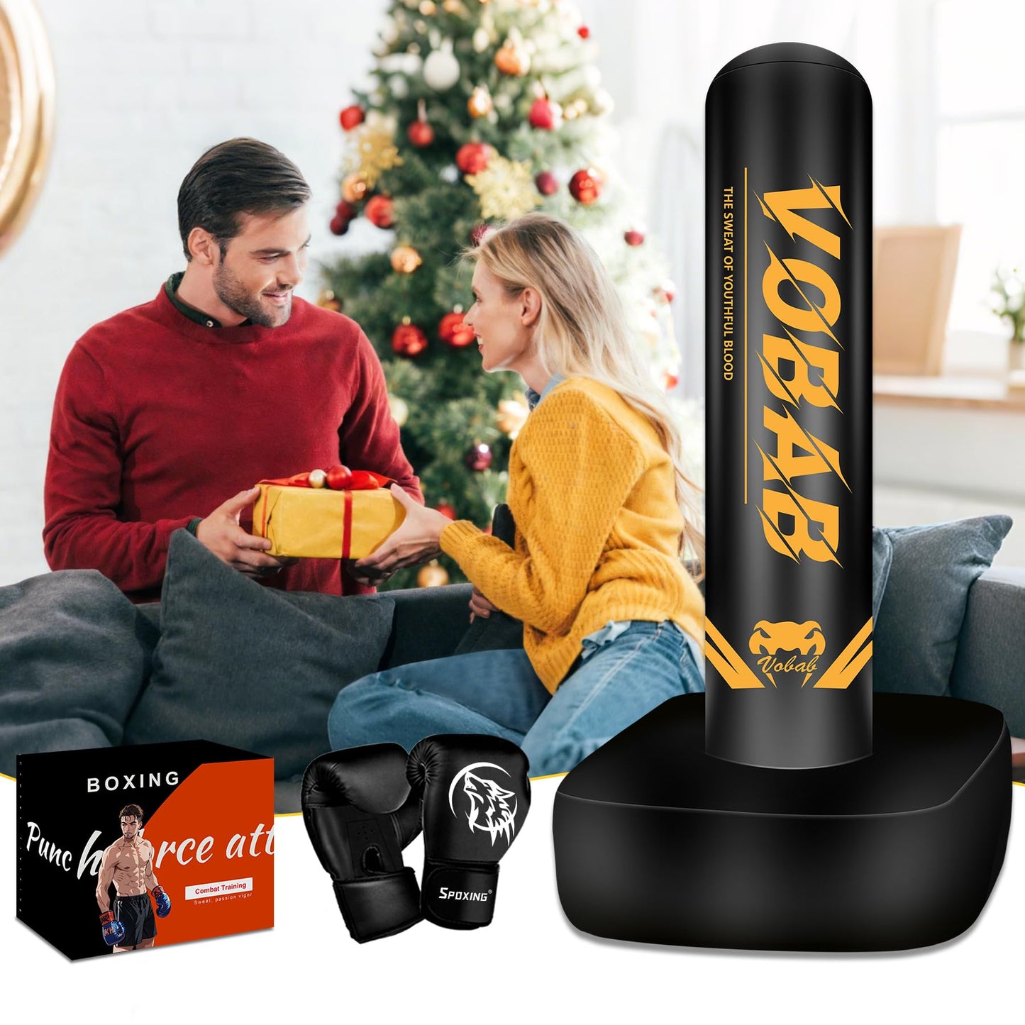 Freestanding Punching Bag with Gloves, 70'' Superior Boxing Bag with Stand for Adults & Teens, No Drill Kickboxing Bags for Men Women Beginners Training MMA, Muay Thai, Karate & Home Fitness