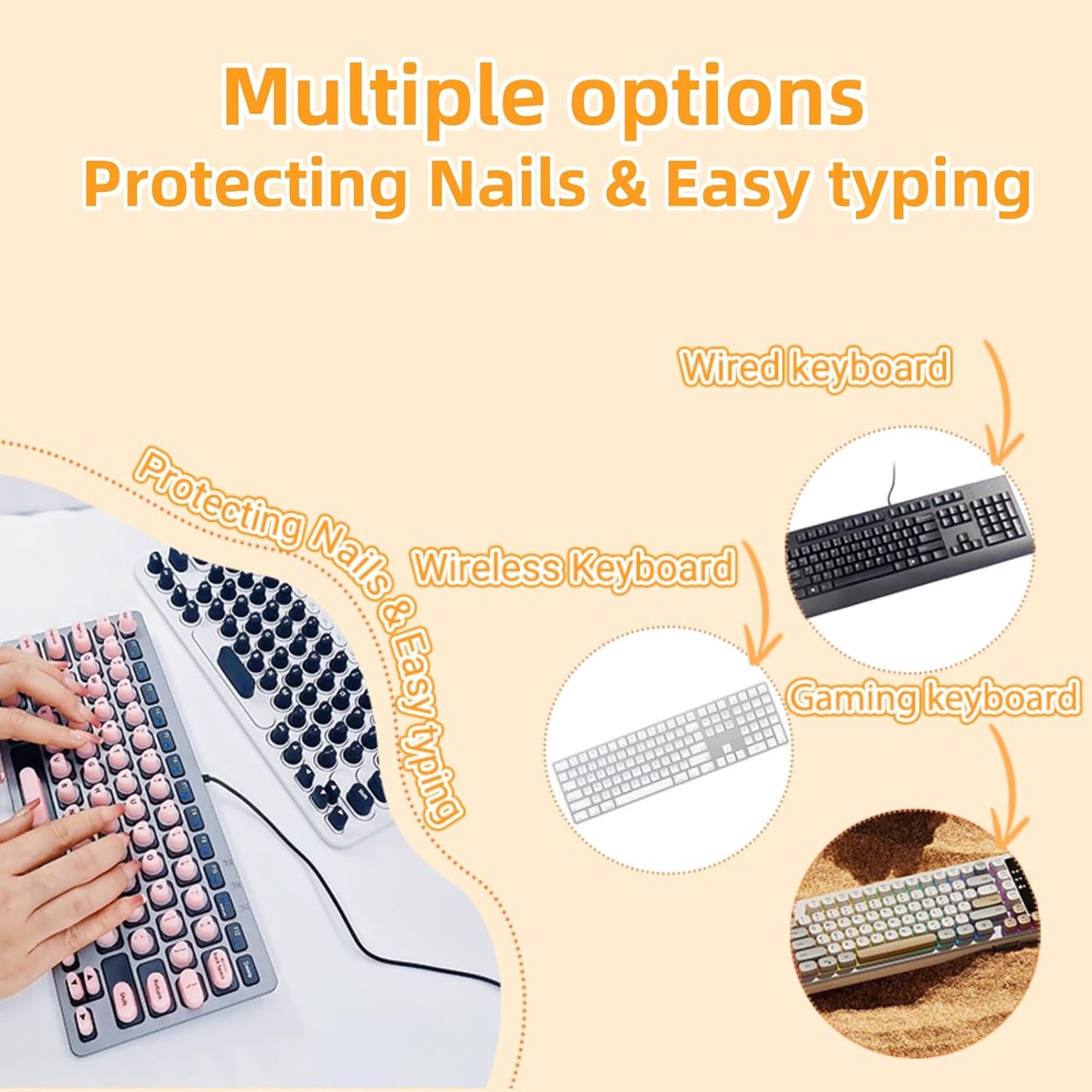 YzxQzxdron (70 Raised Keyboard Stickers for Long Nails Typing and Gaming - Reusable Sticky Keyboard Covers with Jelly