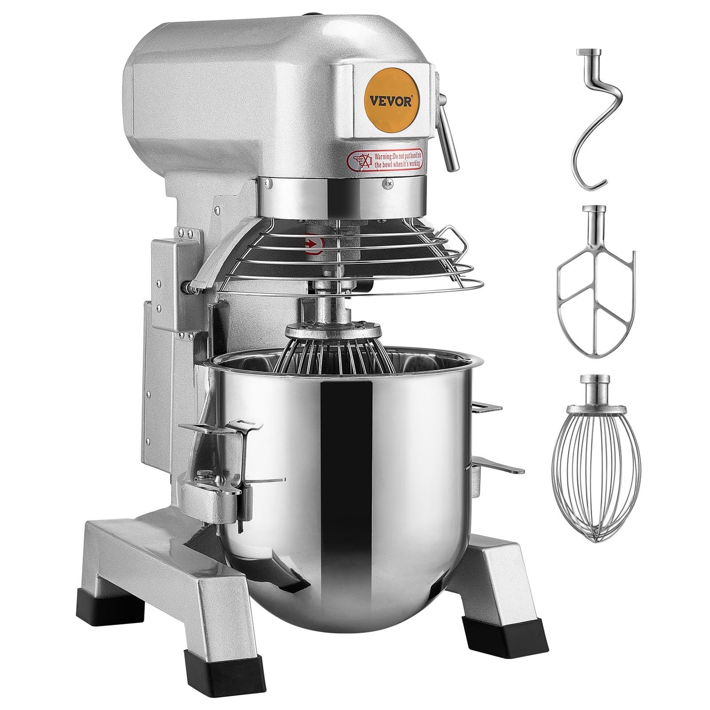 VEVOR Commercial Food Mixer, 15Qt Capacity with Timer, 500W Stainless Bowl Durable Electric Mixer for Commercial Use, 3 Speed Options 113/184/341 RPM, Includes Dough Hook & Whisk