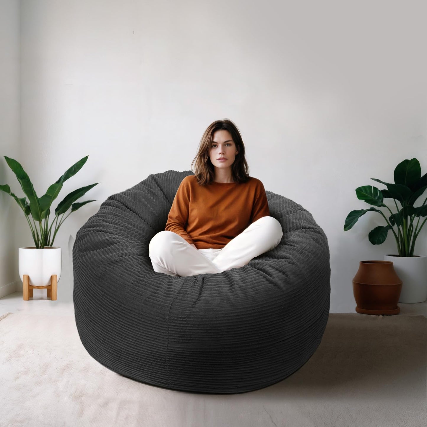 Anuwaa Bean Bag Chairs for Adults, 4FT Bean Bag with Plush Microfiber Removable Cover, Giant Bean Bag Chairs with Memory Foam Big Sofa for Reading, Gaming Cozy Chair, Black