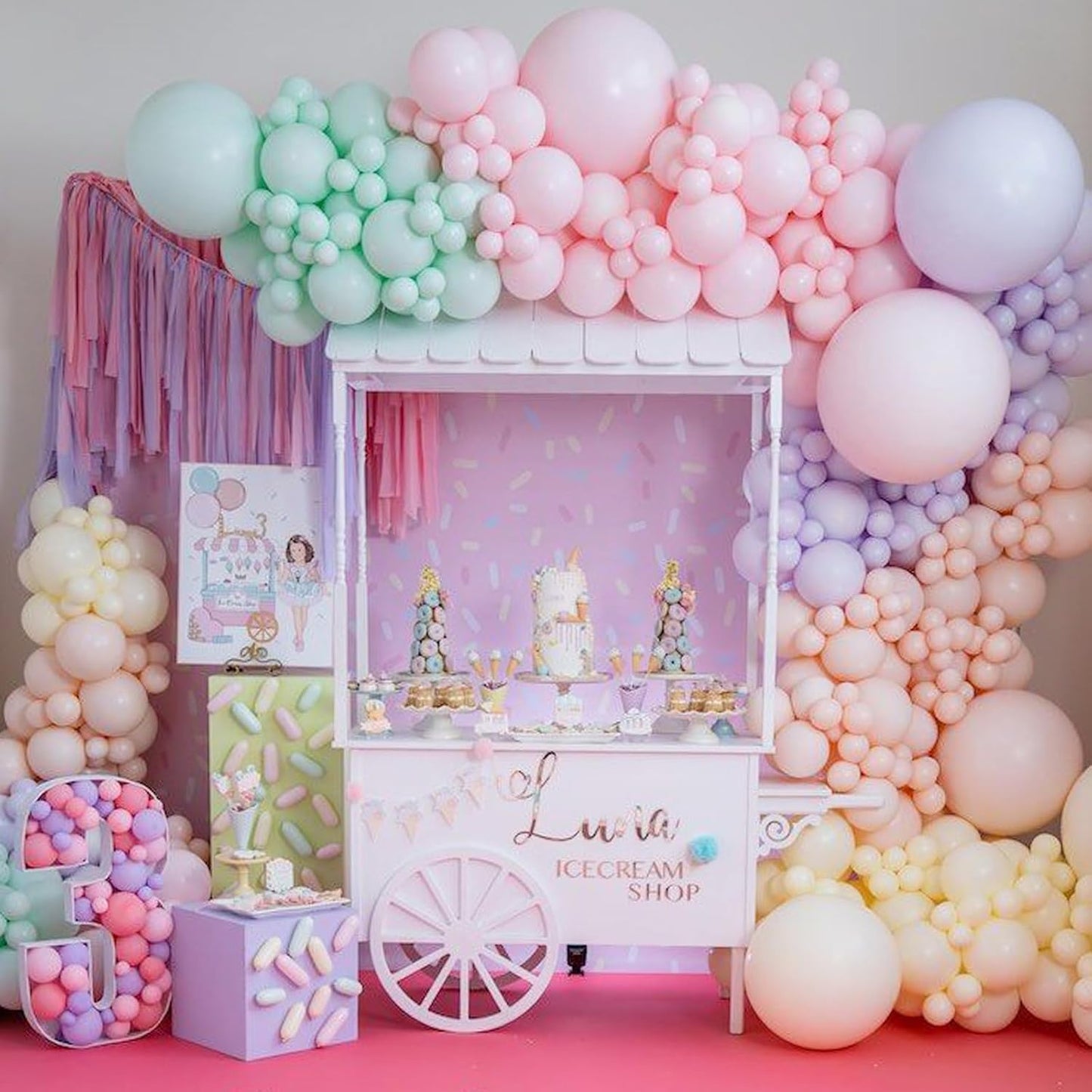 PartyWoo Pastel Balloon Arch Kit - 152pcs in Light Baby Pink, Blue, Green, Purple & Yellow for Celebrations