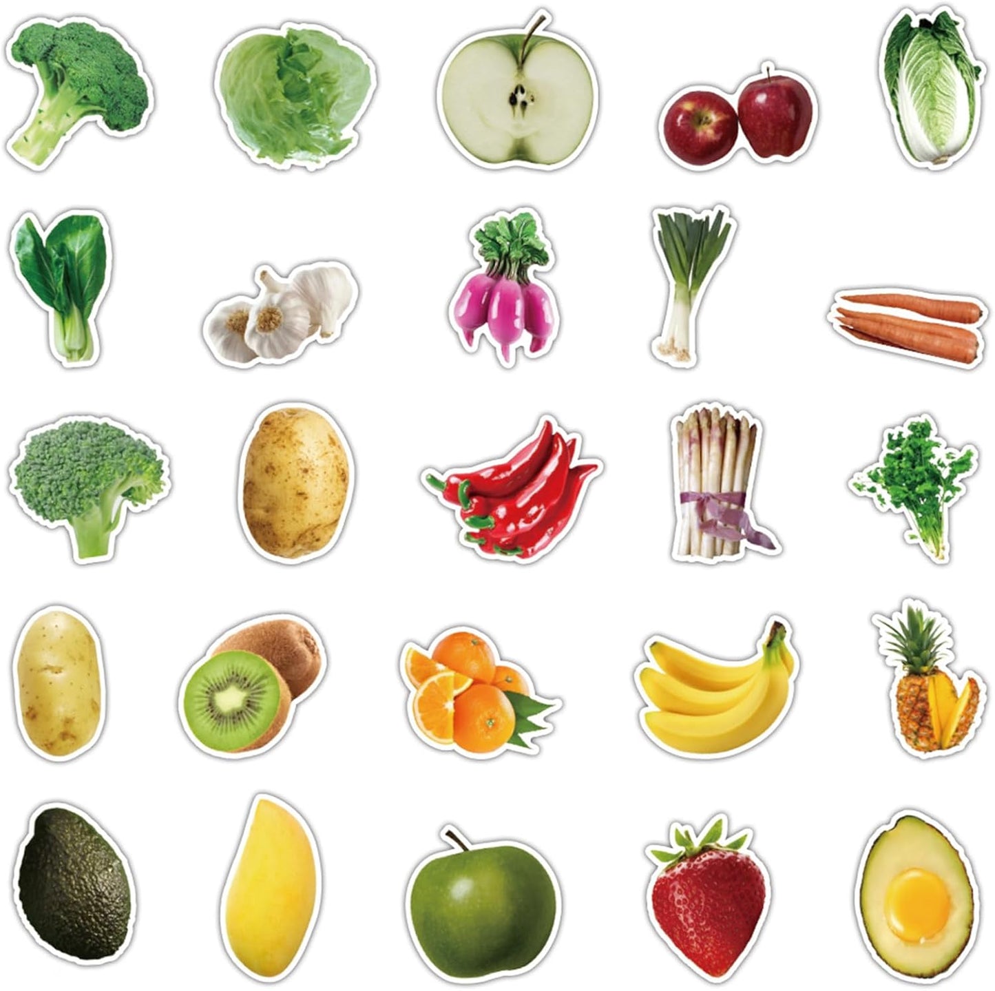 Caakkee 50Pcs Fruits Vegetable Stickers for Kids Teens,Realistic Food Fruit Stickers,Teachers Student Sticker
