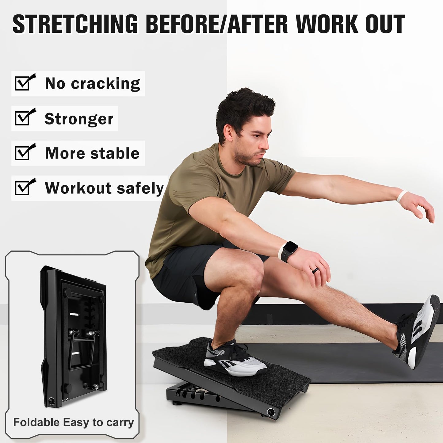 YONKFUL Steel Slant Board Calf Stretcher, 600 Lbs Weight Capacity 5-Level Adjustable Incline Board Squat Wedge Achilles Ankle Stretcher Non-Slip Surface for Squat, Fitness, Physical Therapy, Black
