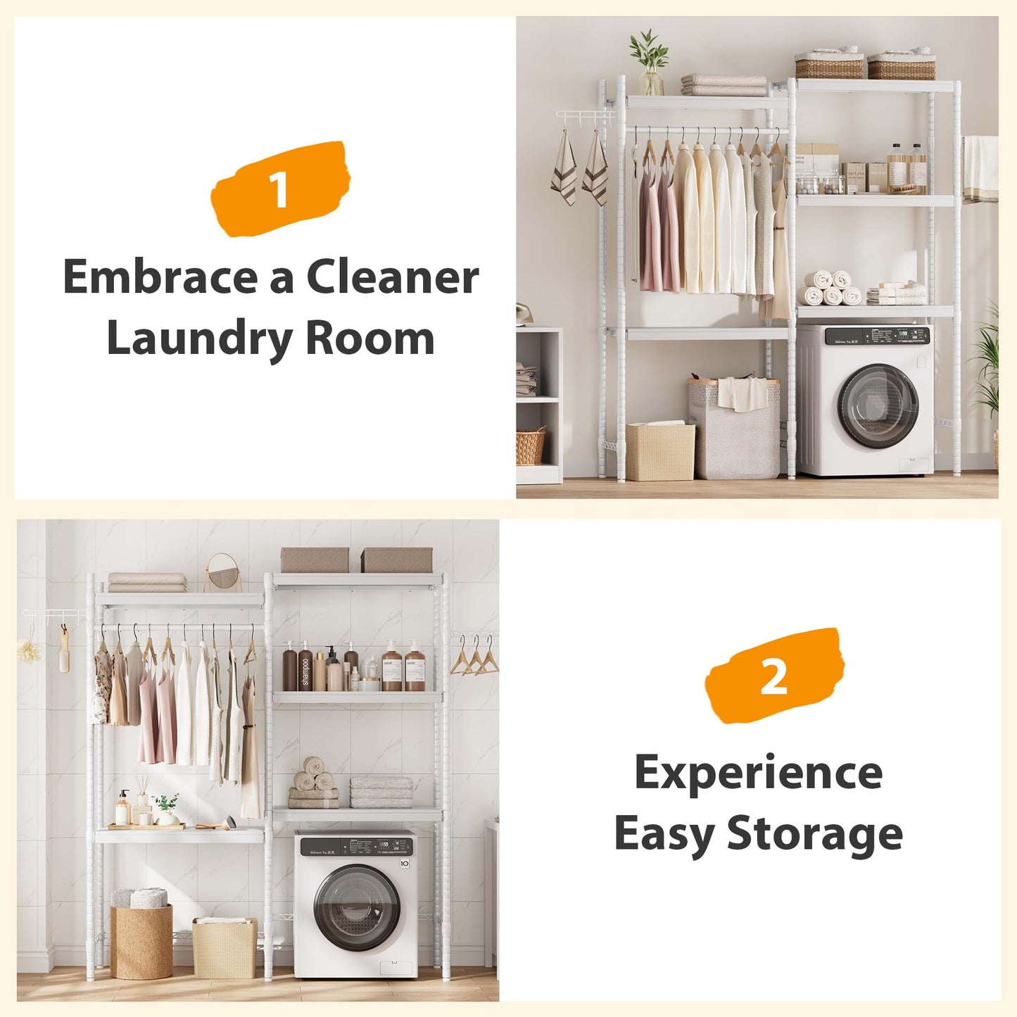 Garvee 30 in 5-Tier Over-The-Washer Shelf – Adjustable Height Laundry Organizer with Double-Layer Wood Shelves (100 LB Capacity), Space-Saving Storage for Bathroom, Laundry Room, Balcony (White)