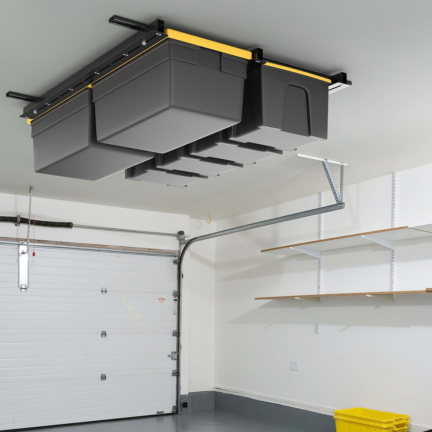 WALMANN Overhead Tote Storage Rail System, Garage Ceiling Bin Storage Rack Heavy Duty Adjustable Tote Slide Rails(Black, Bins are not Included)