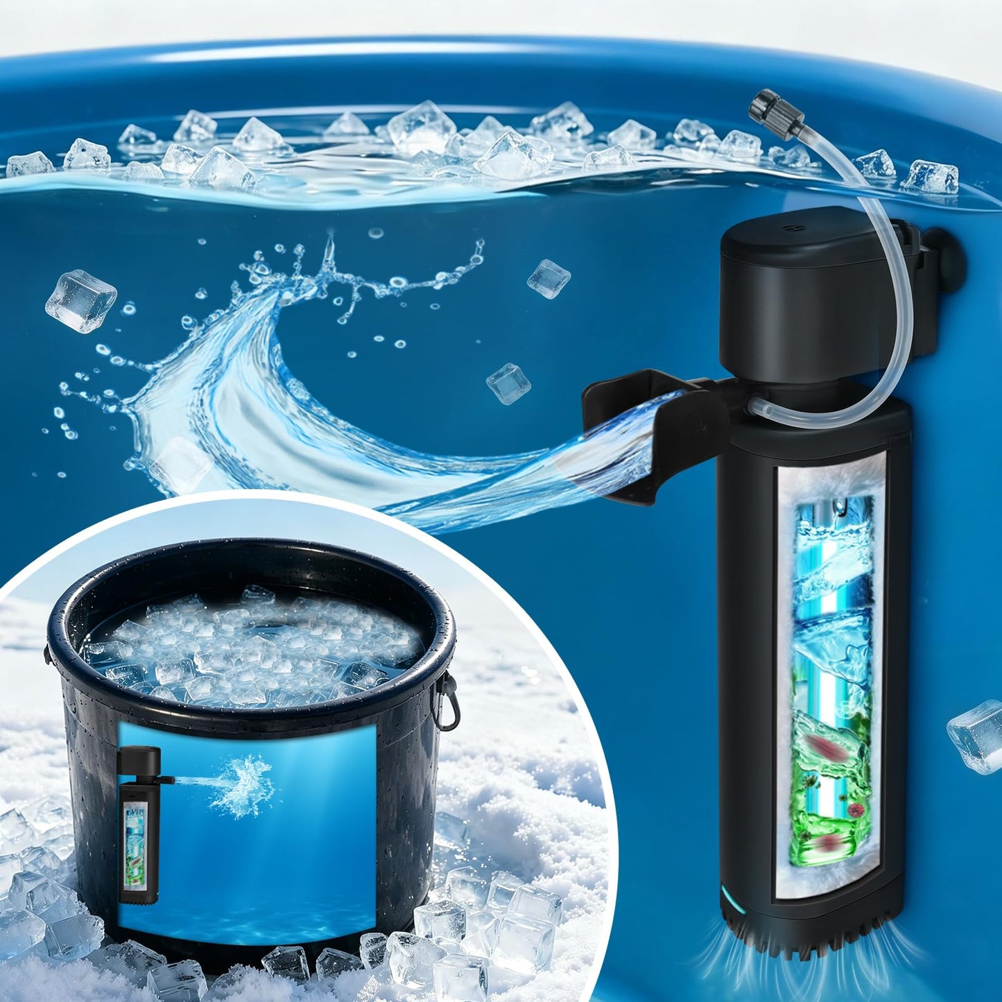 300 GPH Cold Plunge Filter for 100-600 Gal Ice Bath Tub & Cold Plunge Tub, Small Pool Filter with U-V Sanitation Green Cleaning Machine,Submersible Powerful Pump for Saltwater Freshwater Crystal Clear