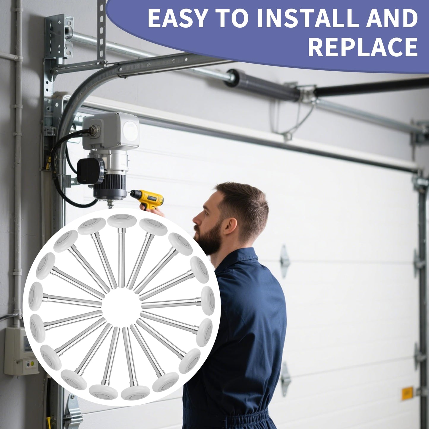 10 Pack 7" Stem White 2" Nylon Garage Door Roller with Protective Sealed-Cap(Dustproof), Ultra Quiet & Long-Lasting, Commercial High Load Capacity, Double Sealed Bearings