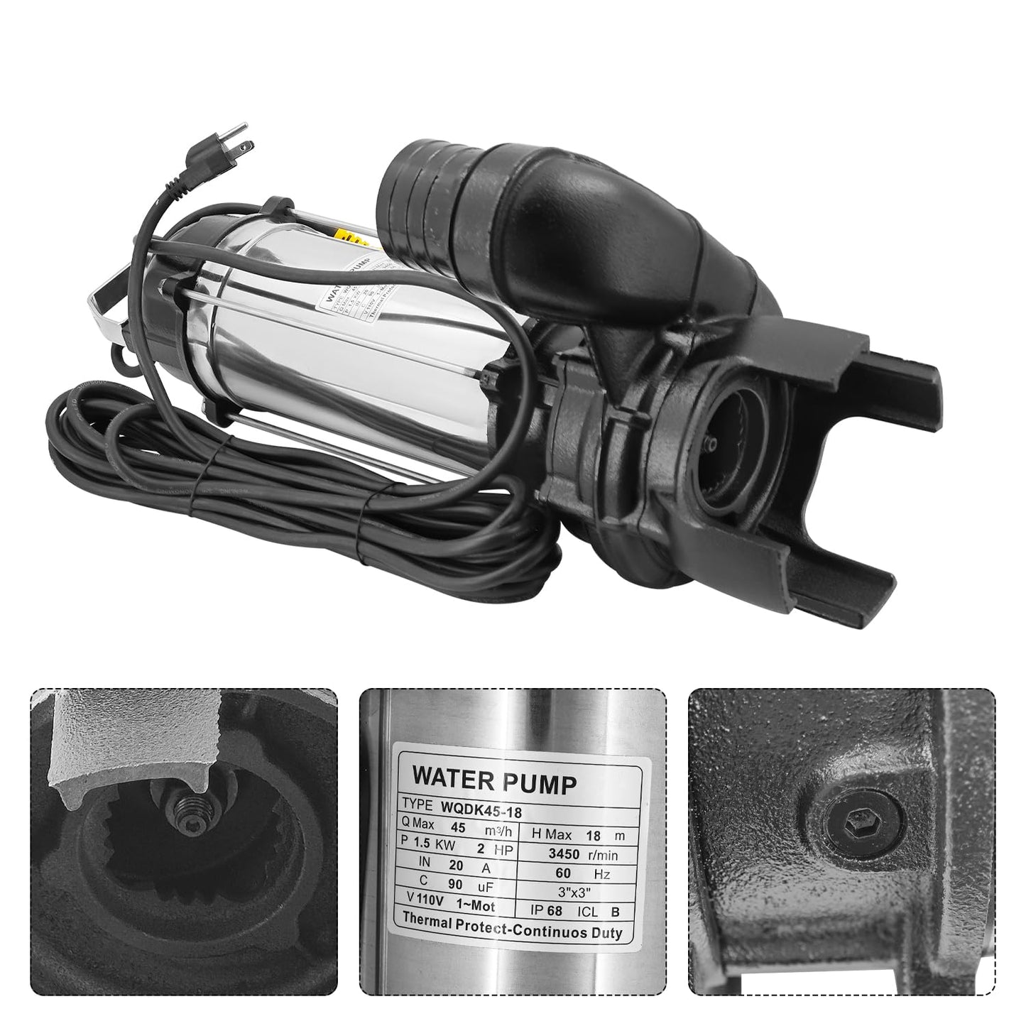 Upgraded 12PN 2hp Submersible Sump Pump With Float Switch Replacement for 12-PN 30391 Pond Waterfall Pump, Cast Iron and Stainless Steel, 11888 GPH, 3" Discharge, H Max 59ft