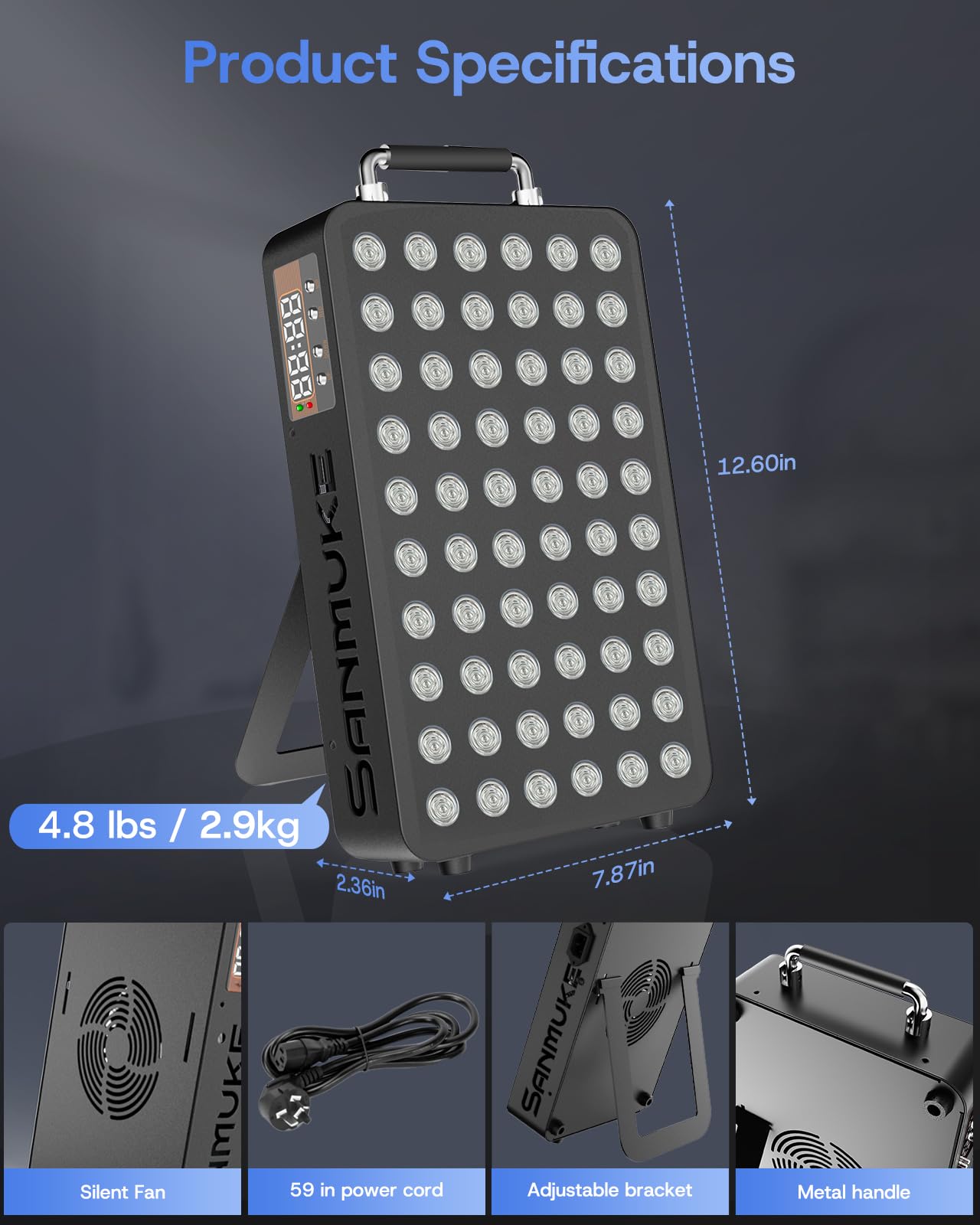 SANMUKE Red Light Therapy Panel, 660nm Red & 850nm Near Infrared Light Therapy Device for Face & Body, 60 PCS 45mil Individual High-Power LEDs with Remote Control Adjustable Angle & Timer Function