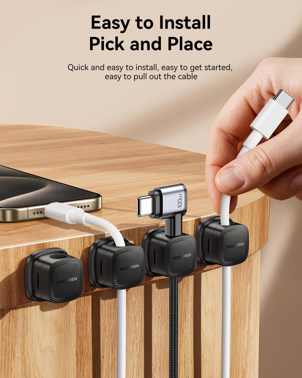 Rocoren 30-Pack Magnetic Cable Clips Cord Organizer,Cable Straps Smooth Adjustable, Cable Management Accessories,Cable