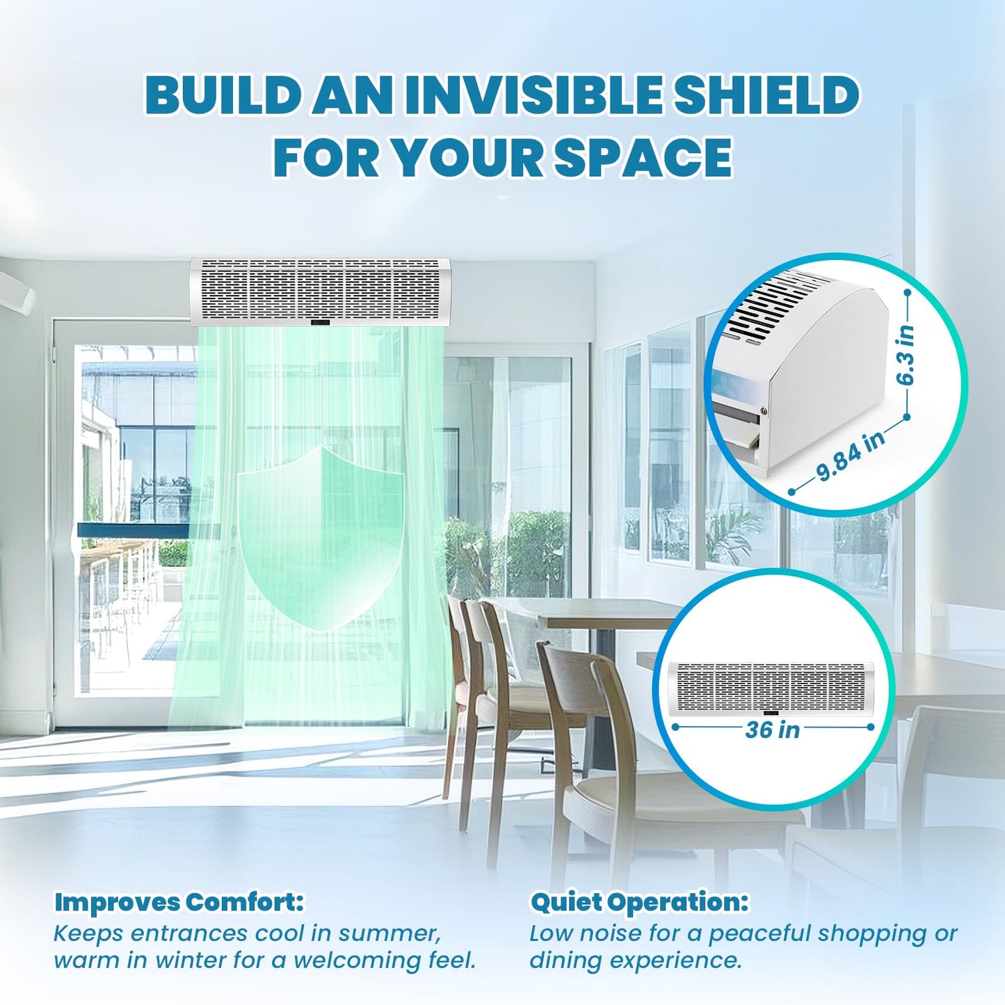 Crispaire 36 Inch Air Curtain Fan – Wall Mounted Air Door with Magnetic Door Switch, Dual Speed Control, 1527 CFM / 2559 FPM, Commercial Grade Indoor Fan for Doors – 180W, 110V
