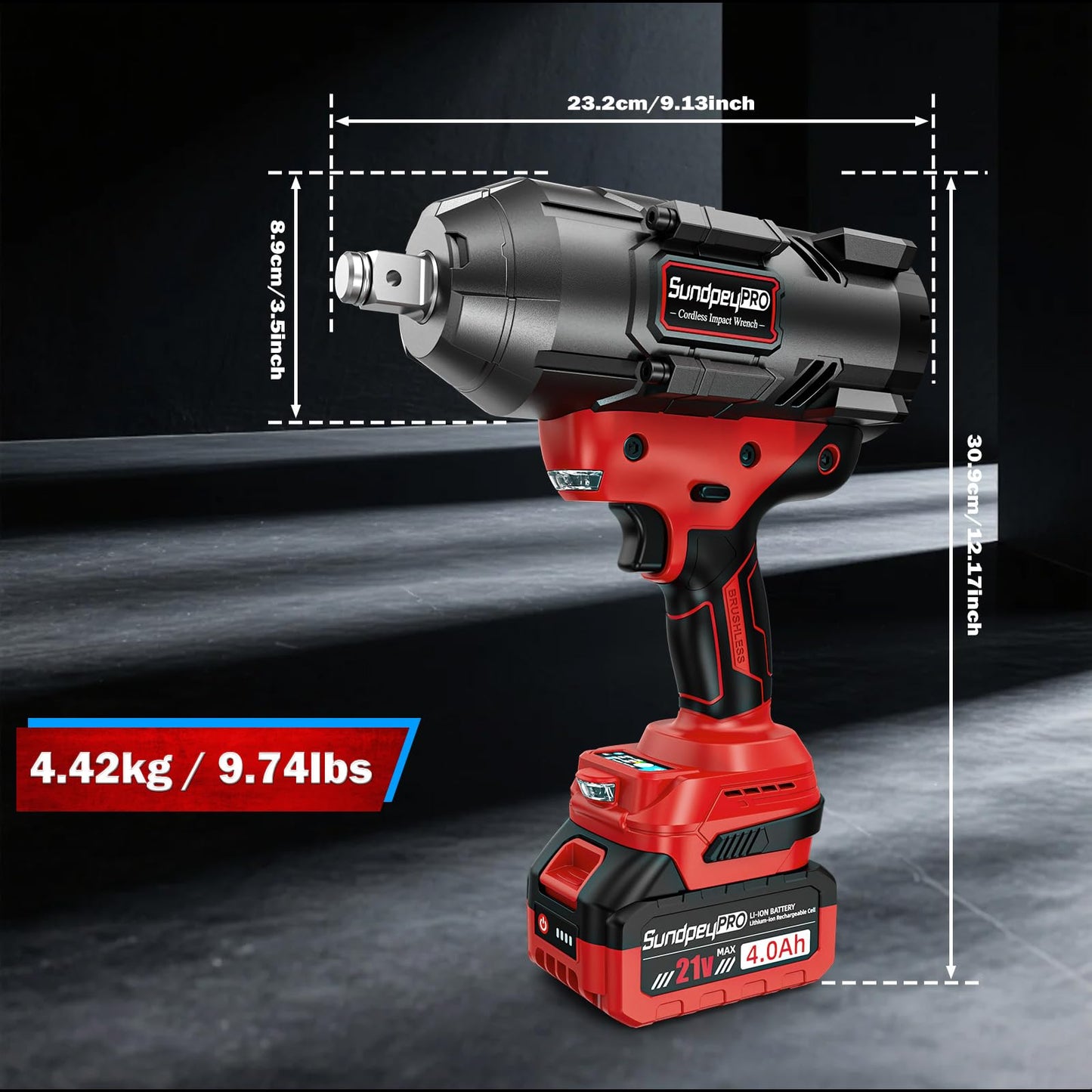 SundpeyPRO Cordless Impact Wrench 1600Ft-lbs - 2100N·m High Torque Impact Gun with 2 * 4.0Ah Battery - 3/4 Inch Brushless Impact Driver with 3/4" to 1/2" Adapter & 5 Sockets & Case for Car Truck Home